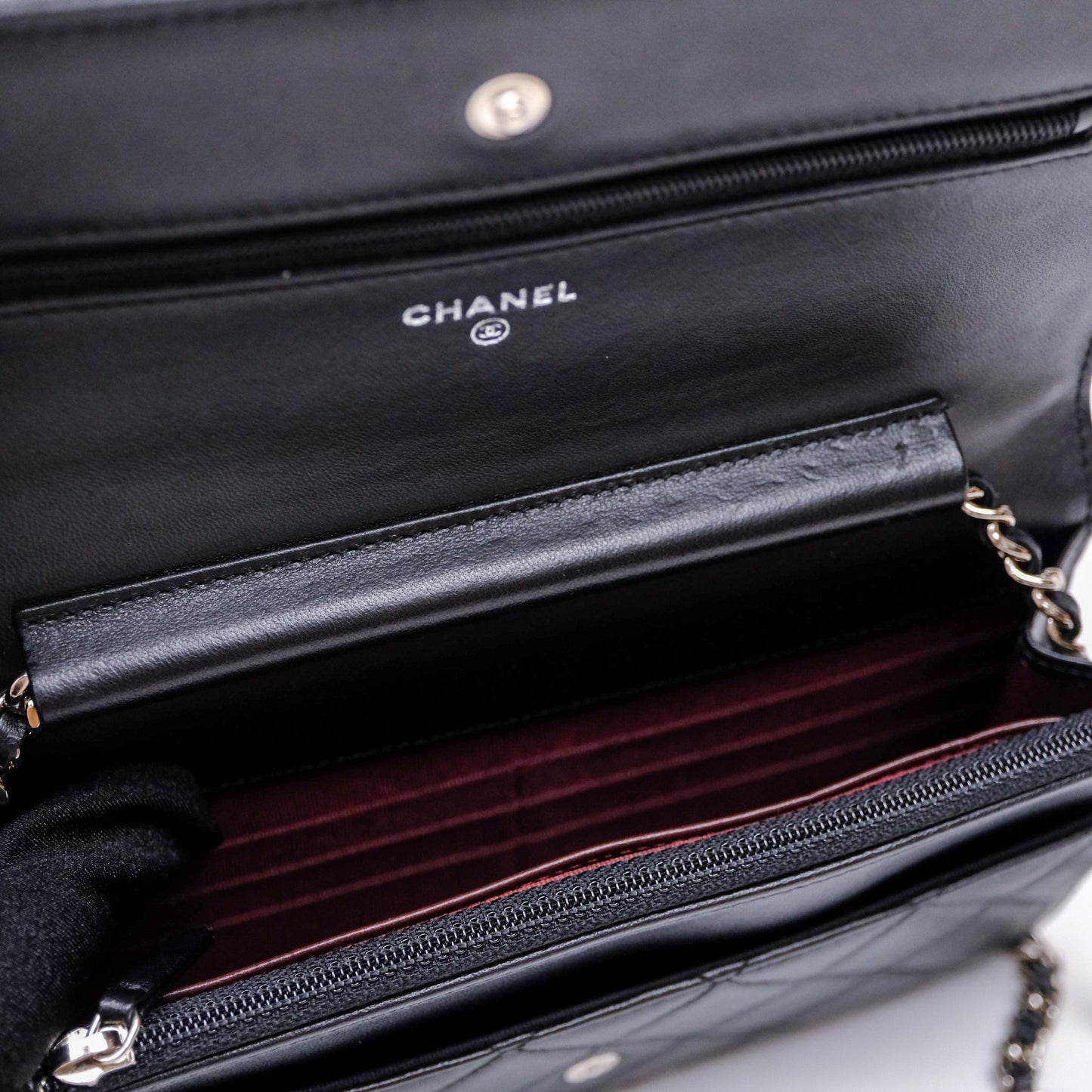 Chanel Quilted Classic Wallet on Chain WOC Black Lambskin Silver Hardware