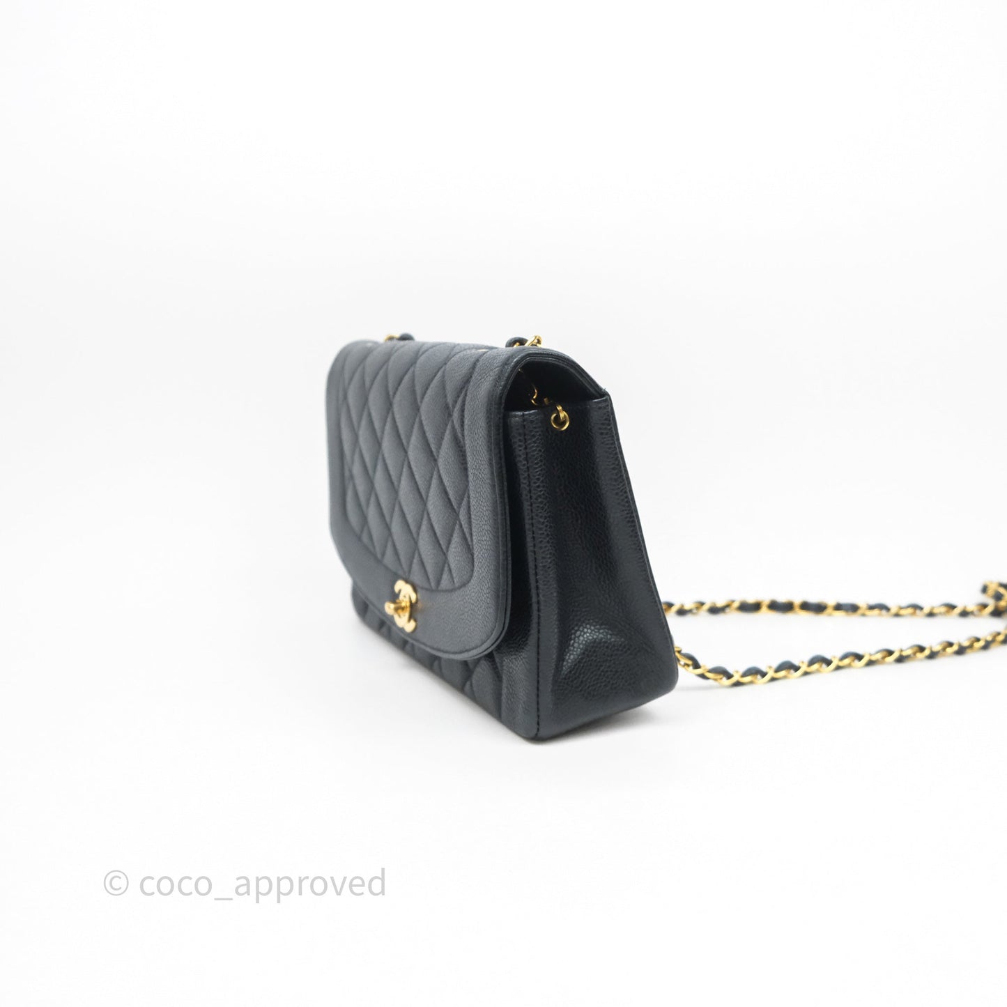 Chanel Vintage Medium Classic Diana Flap Bag Black Caviar 24K Gold Hardware