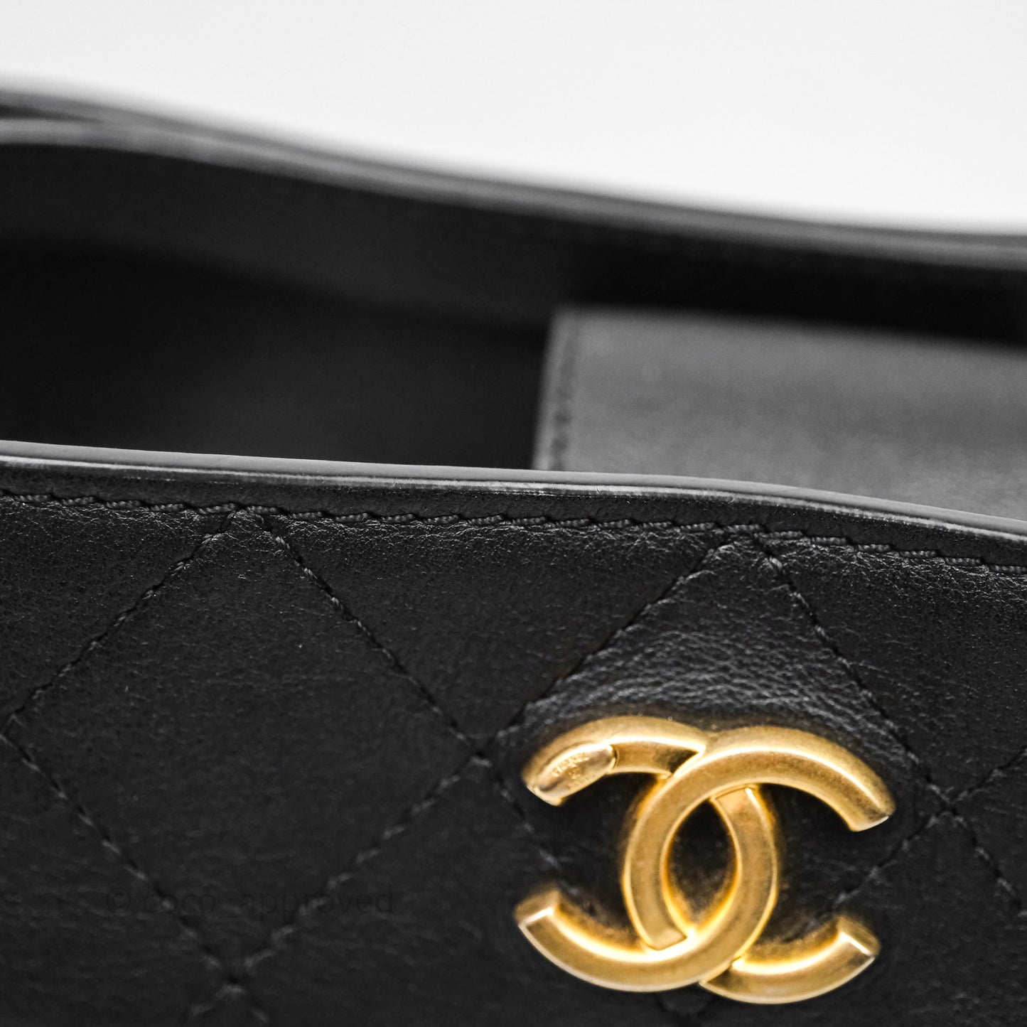 Chanel Quilted Drawstring Bucket Bag Black Calfskin Aged Gold Hardware