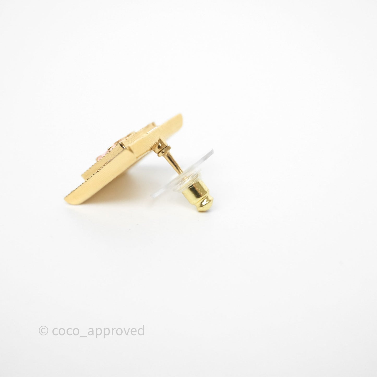 Chanel Square Crystal Pink CC Earrings Gold Tone 24S