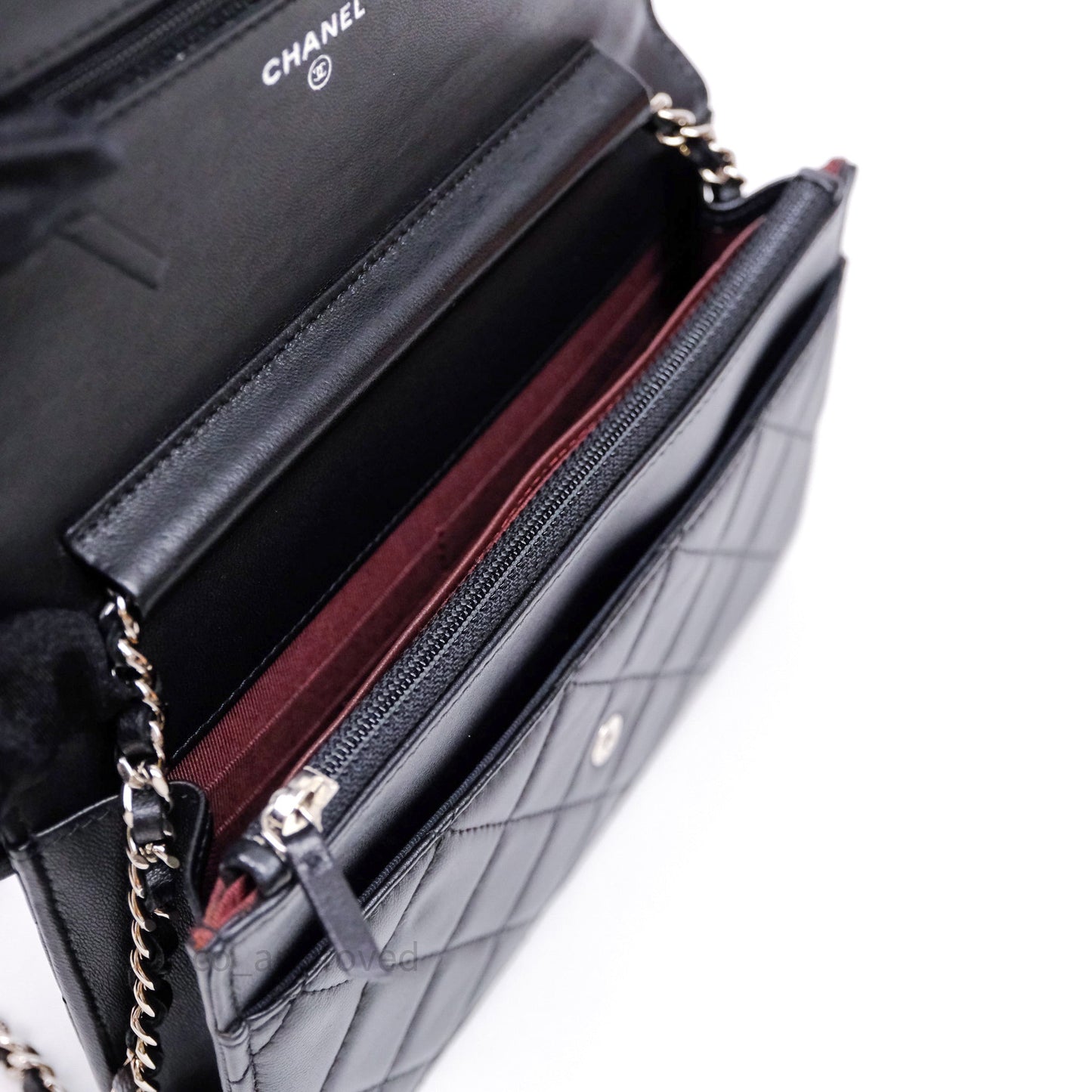 Chanel Quilted Classic Wallet on Chain WOC Black Lambskin Silver Hardware