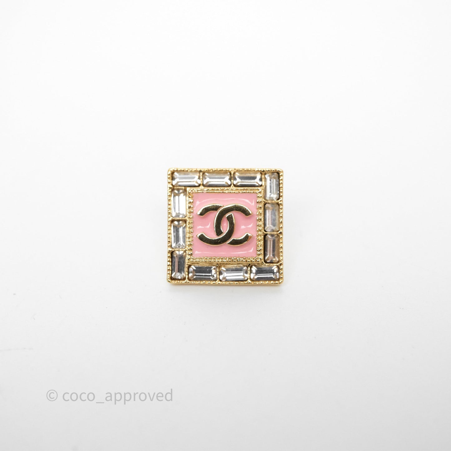 Chanel Square Crystal Pink CC Earrings Gold Tone 24S
