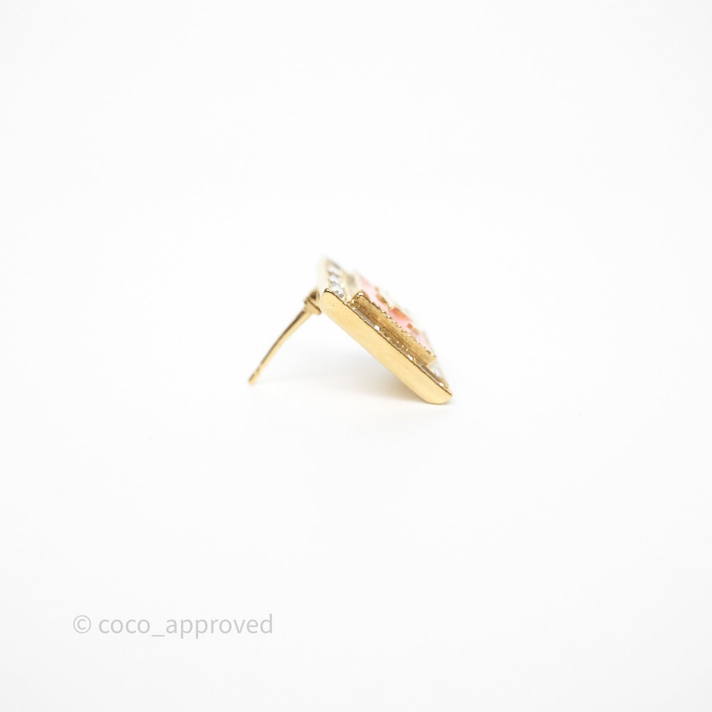 Chanel Square Crystal Pink CC Earrings Gold Tone 24S