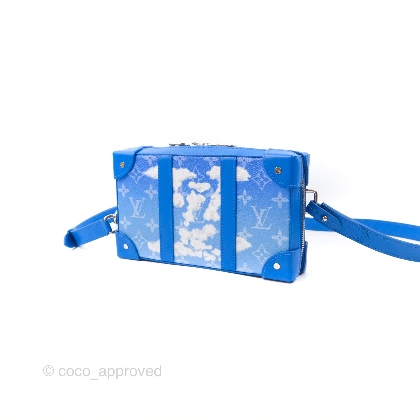 Louis Vuitton Virgil Abloh Blue Monogram Clouds Coated Canvas Soft Trunk Wallet Silver Hardware