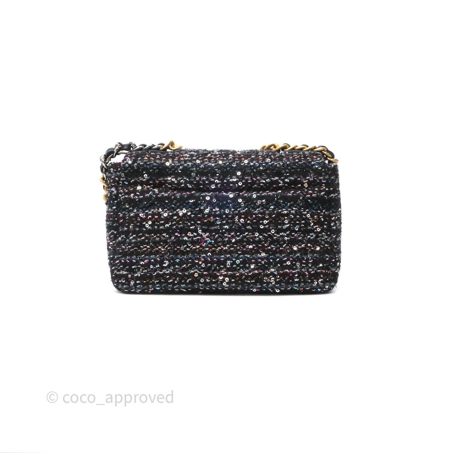 Chanel 19 Small Tweed Sequin Quilted Flap Black Multicolor Mixed Hardware