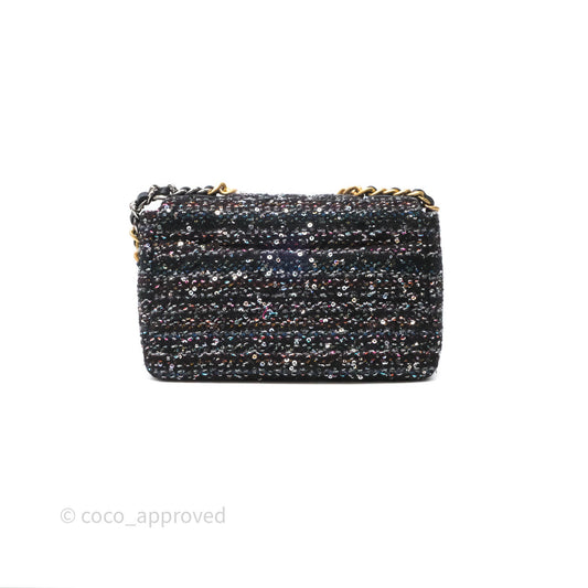 Chanel 19 Small Tweed Sequin Quilted Flap Black Multicolor Mixed Hardware