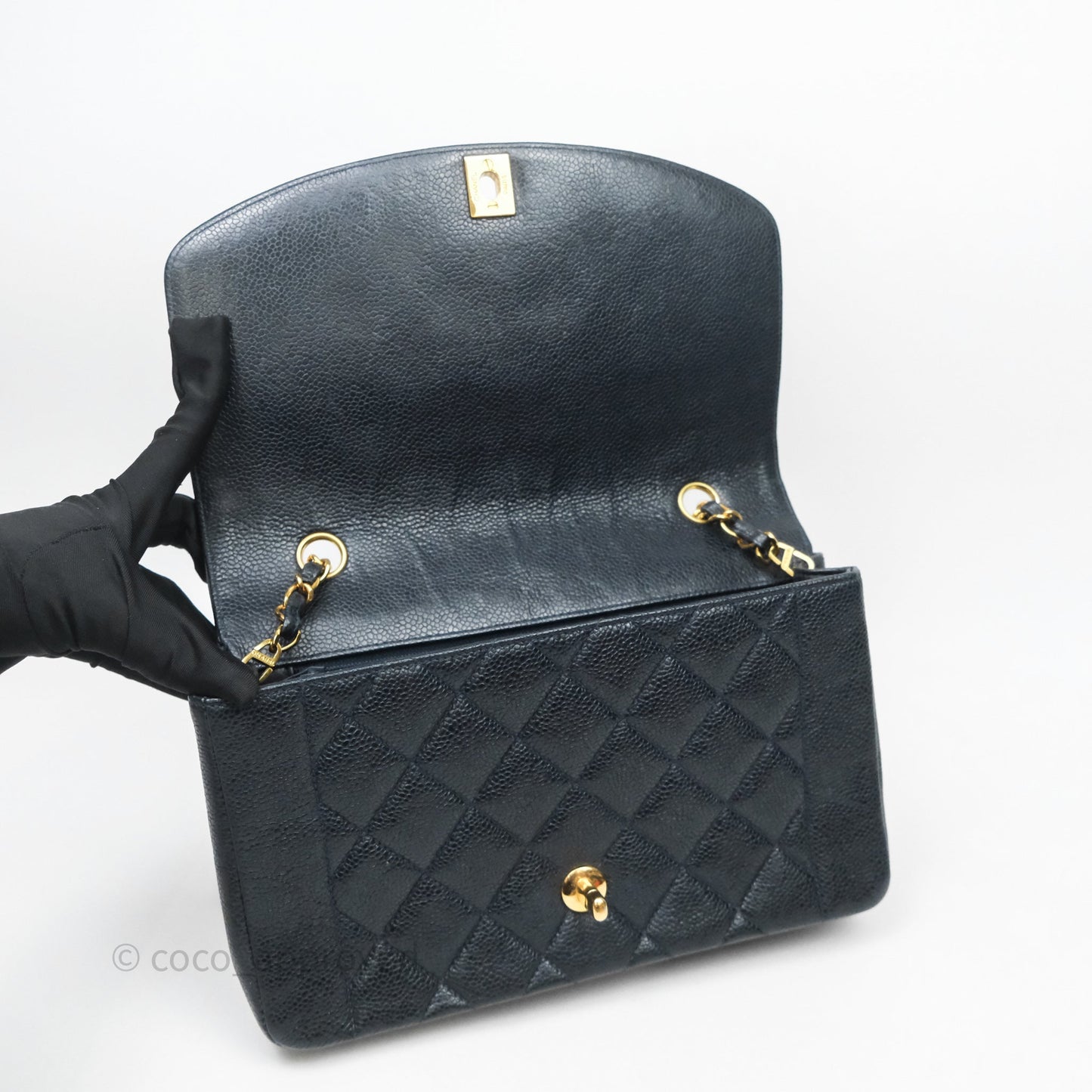 Chanel Vintage Medium Classic Diana Flap Bag Black Caviar 24K Gold Hardware