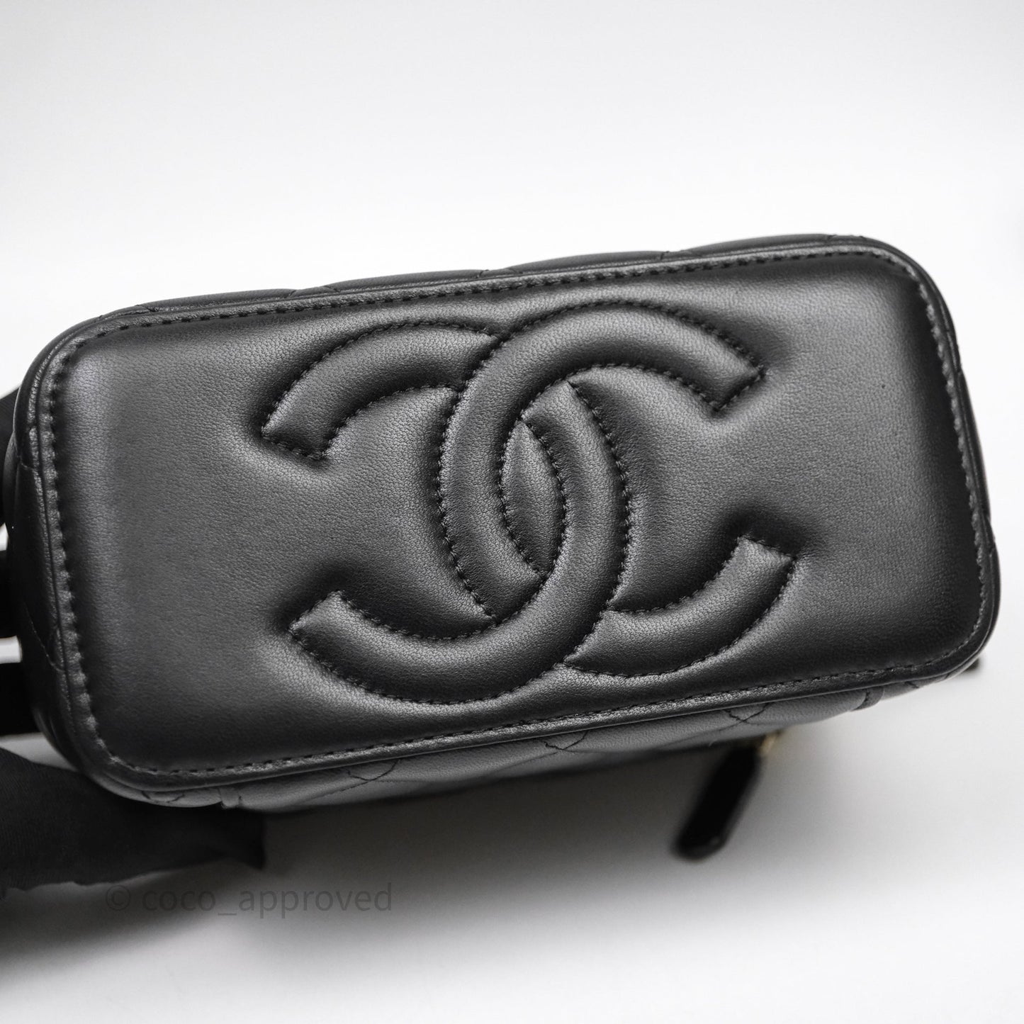 Chanel Vanity Rectangular Metal Top Handle Black Lambskin Aged Gold Hardware