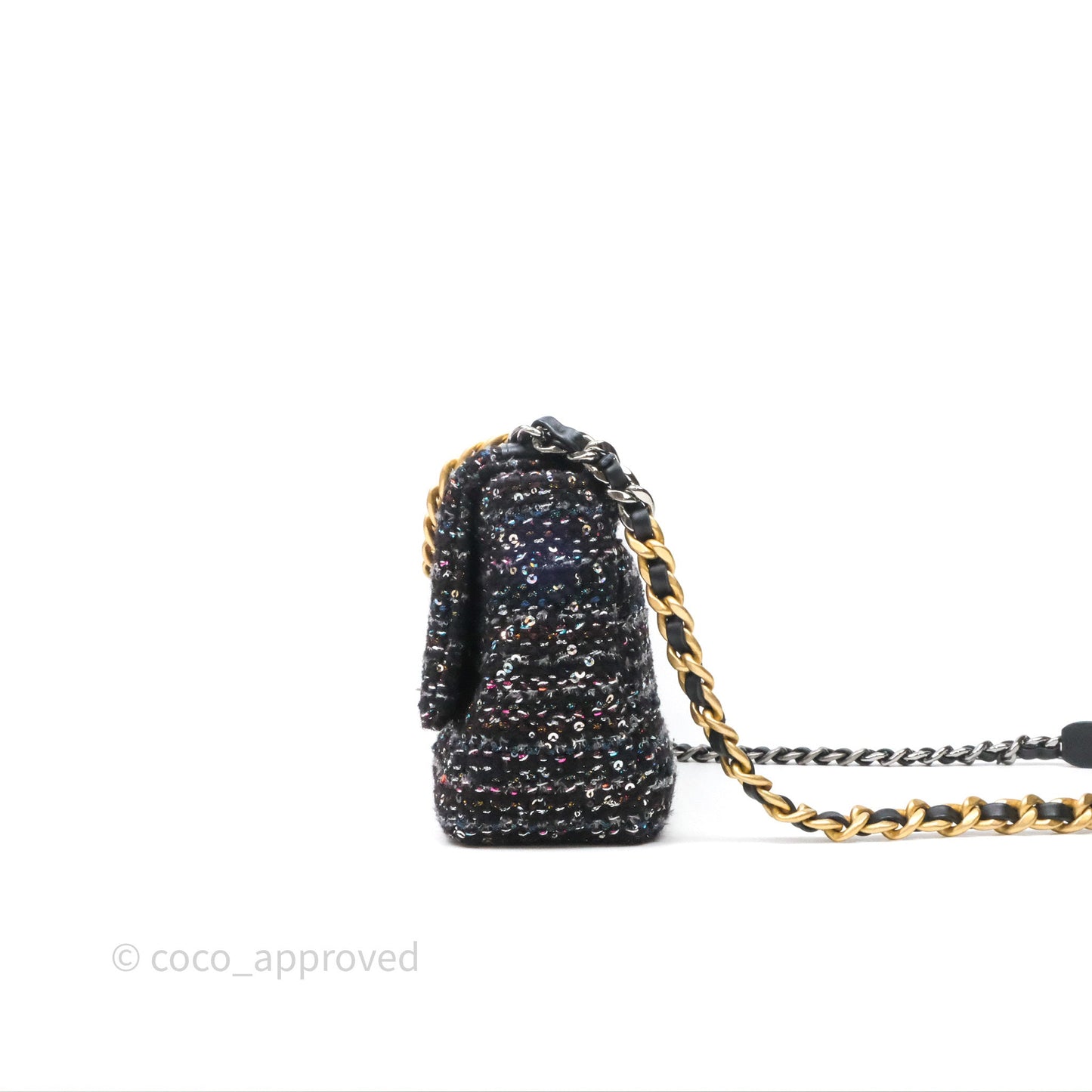 Chanel 19 Small Tweed Sequin Quilted Flap Black Multicolor Mixed Hardware