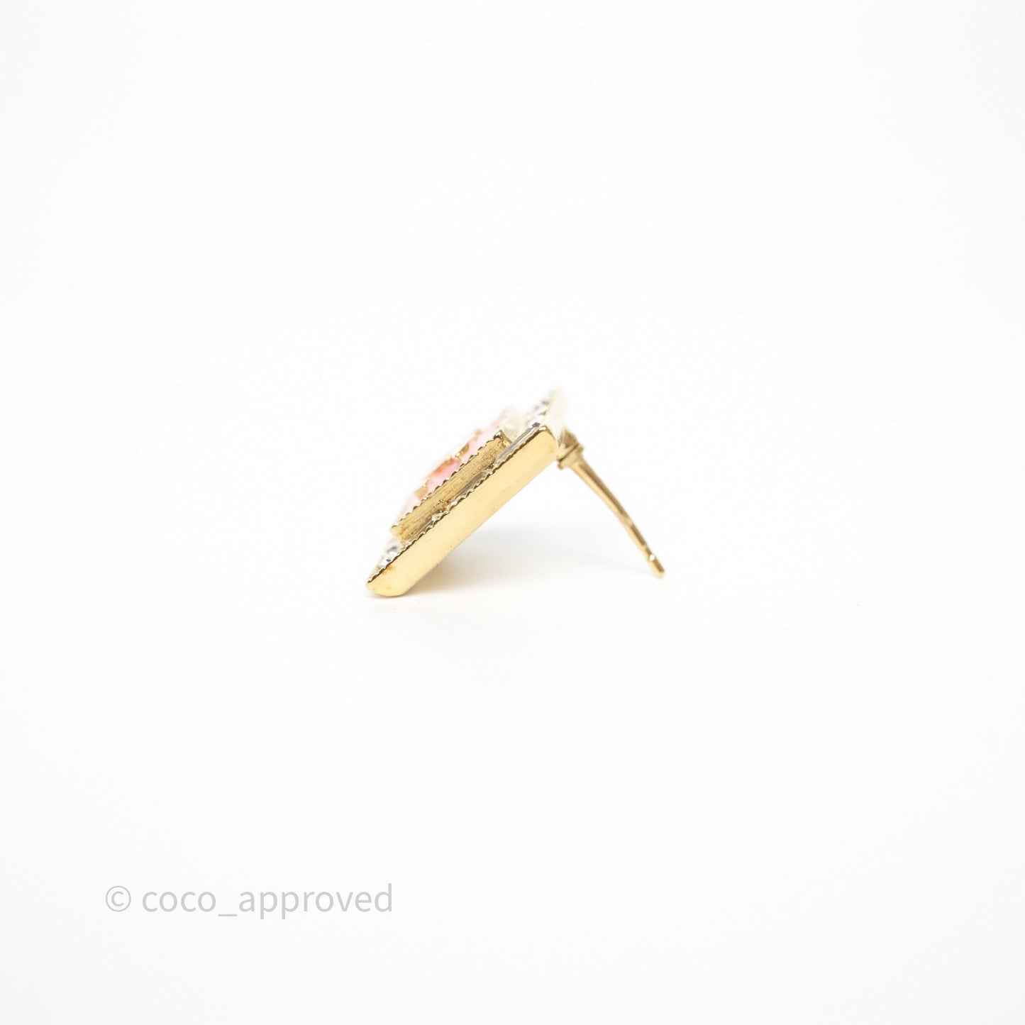 Chanel Square Crystal Pink CC Earrings Gold Tone 24S