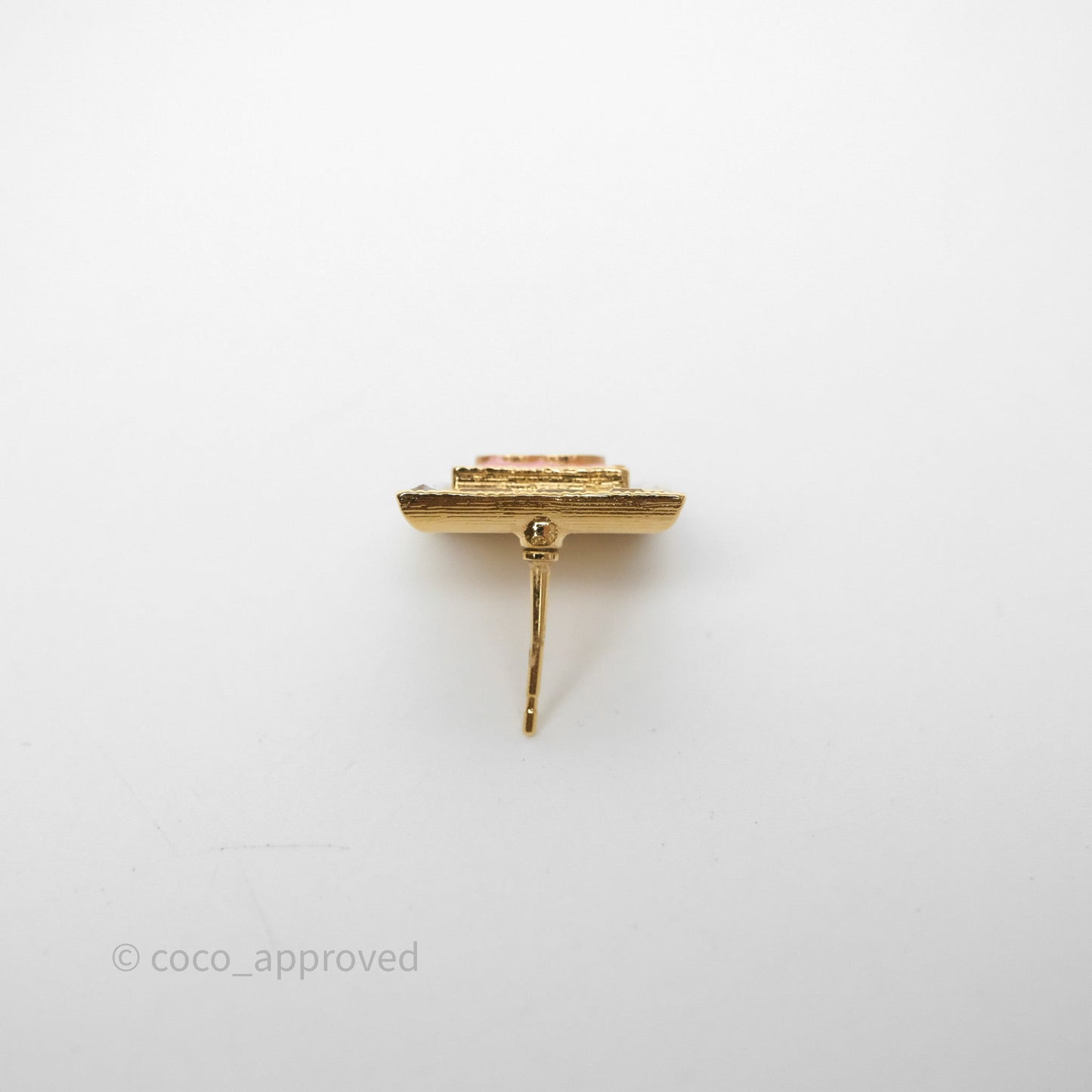 Chanel Square Crystal Pink CC Earrings Gold Tone 24S