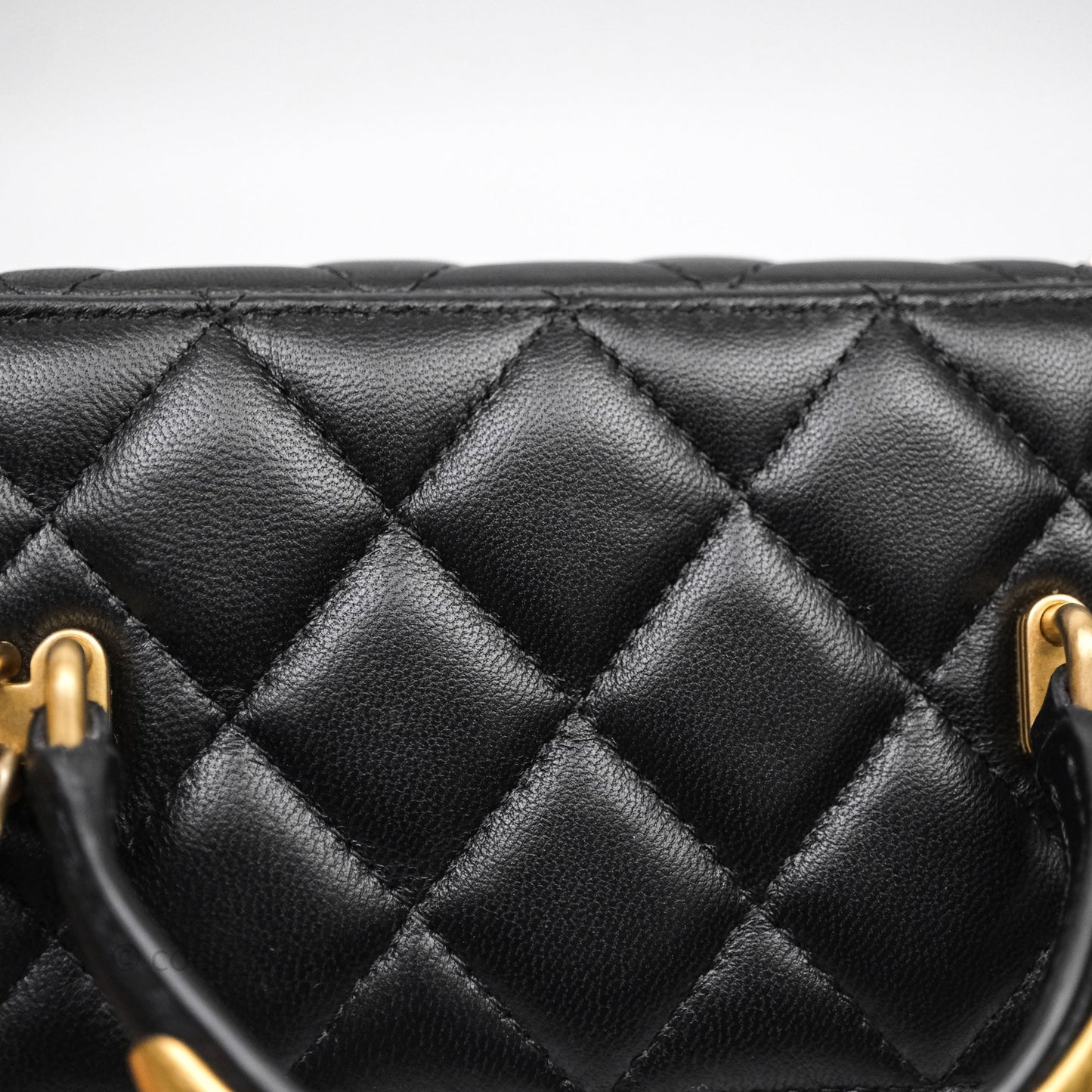 Chanel Vanity Rectangular Metal Top Handle Black Lambskin Aged Gold Hardware