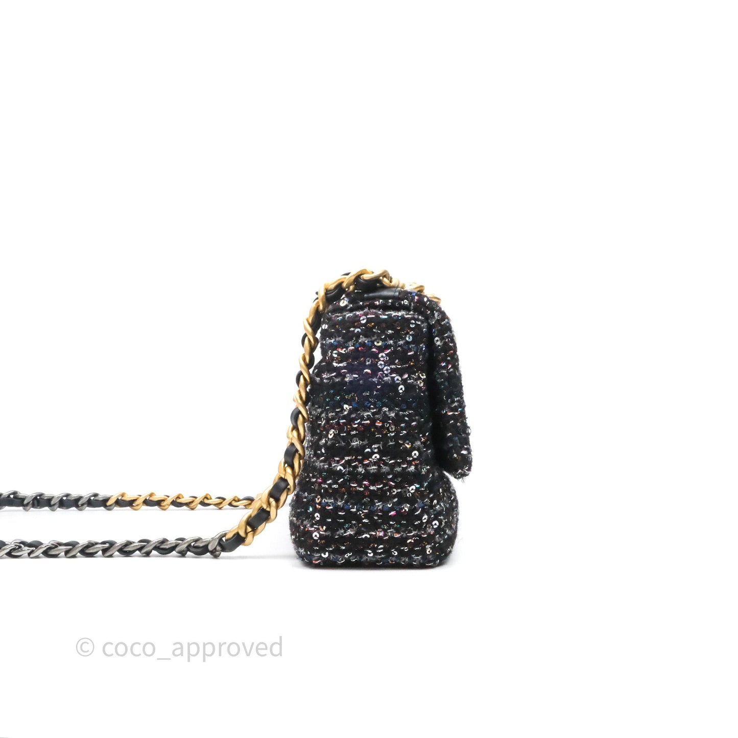 Chanel 19 Small Tweed Sequin Quilted Flap Black Multicolor Mixed Hardware