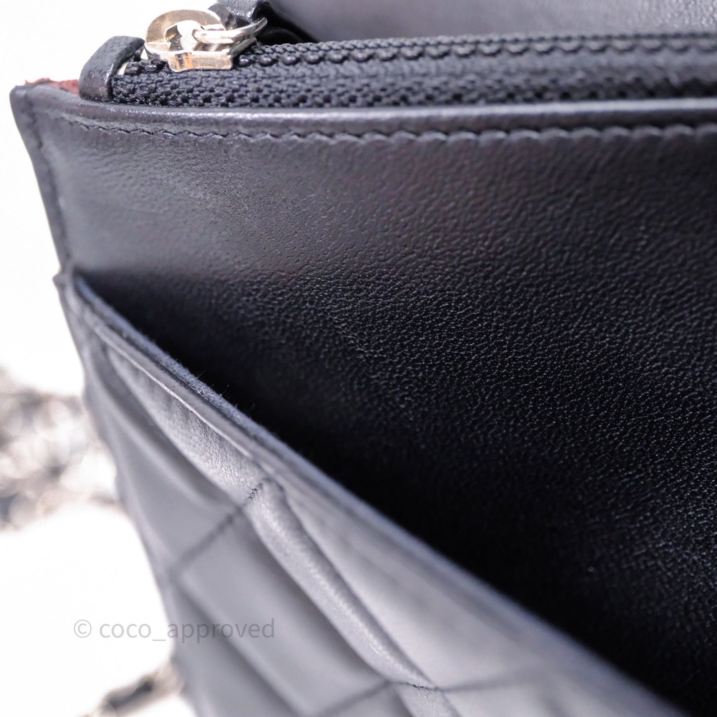 Chanel Quilted Classic Wallet on Chain WOC Black Lambskin Silver Hardware