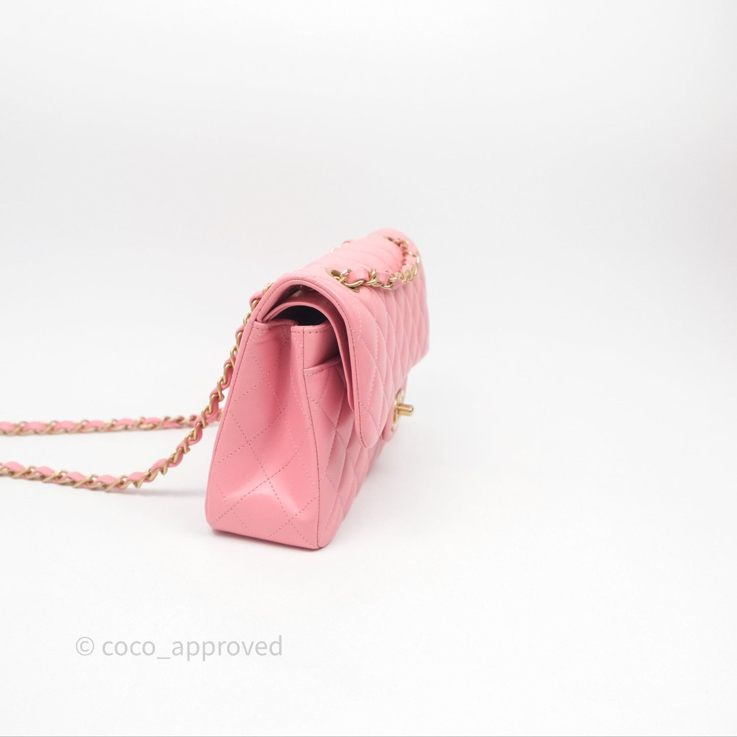 Chanel Small Classic Quilted Flap Pink Lambskin Aged Gold Hardware