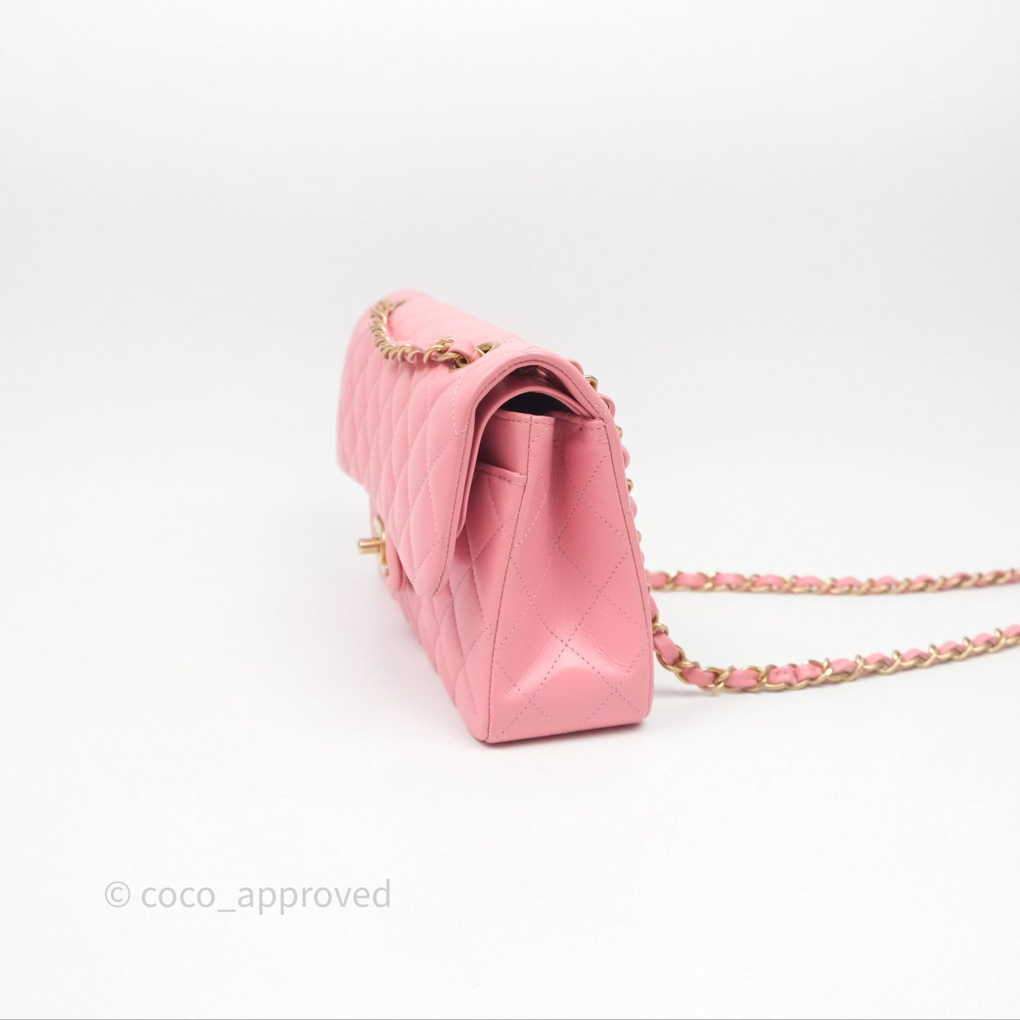 Chanel Small Classic Quilted Flap Pink Lambskin Aged Gold Hardware