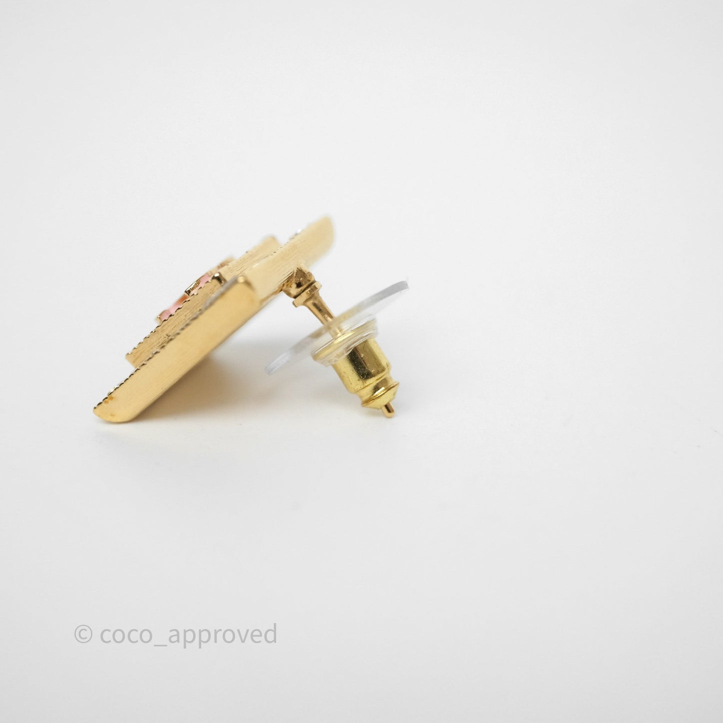 Chanel Square Crystal Pink CC Earrings Gold Tone 24S