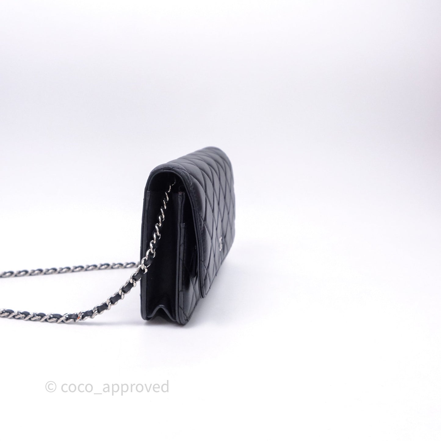 Chanel Quilted Classic Wallet on Chain WOC Black Lambskin Silver Hardware