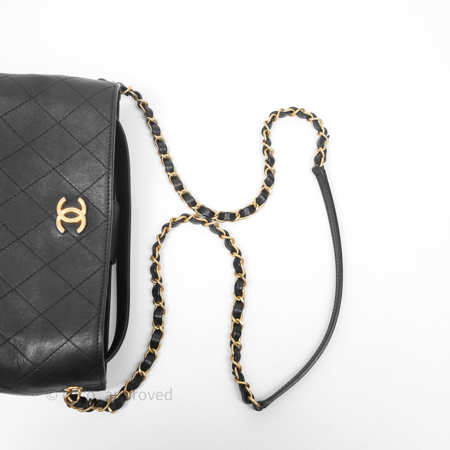 Chanel Quilted Drawstring Bucket Bag Black Calfskin Aged Gold Hardware