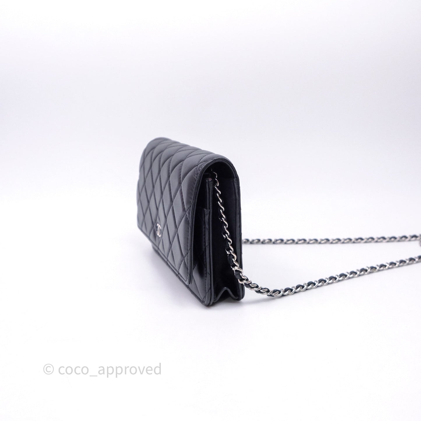 Chanel Quilted Classic Wallet on Chain WOC Black Lambskin Silver Hardware