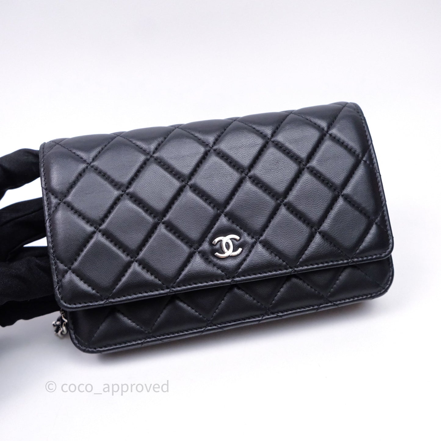 Chanel Quilted Classic Wallet on Chain WOC Black Lambskin Silver Hardware