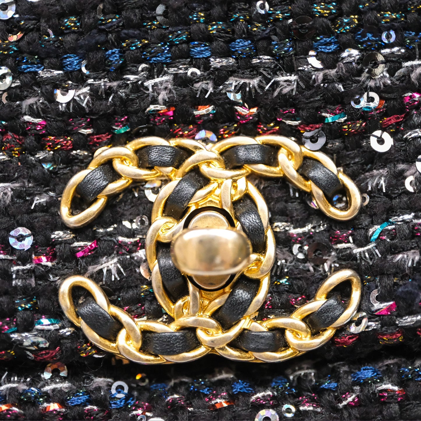 Chanel 19 Small Tweed Sequin Quilted Flap Black Multicolor Mixed Hardware