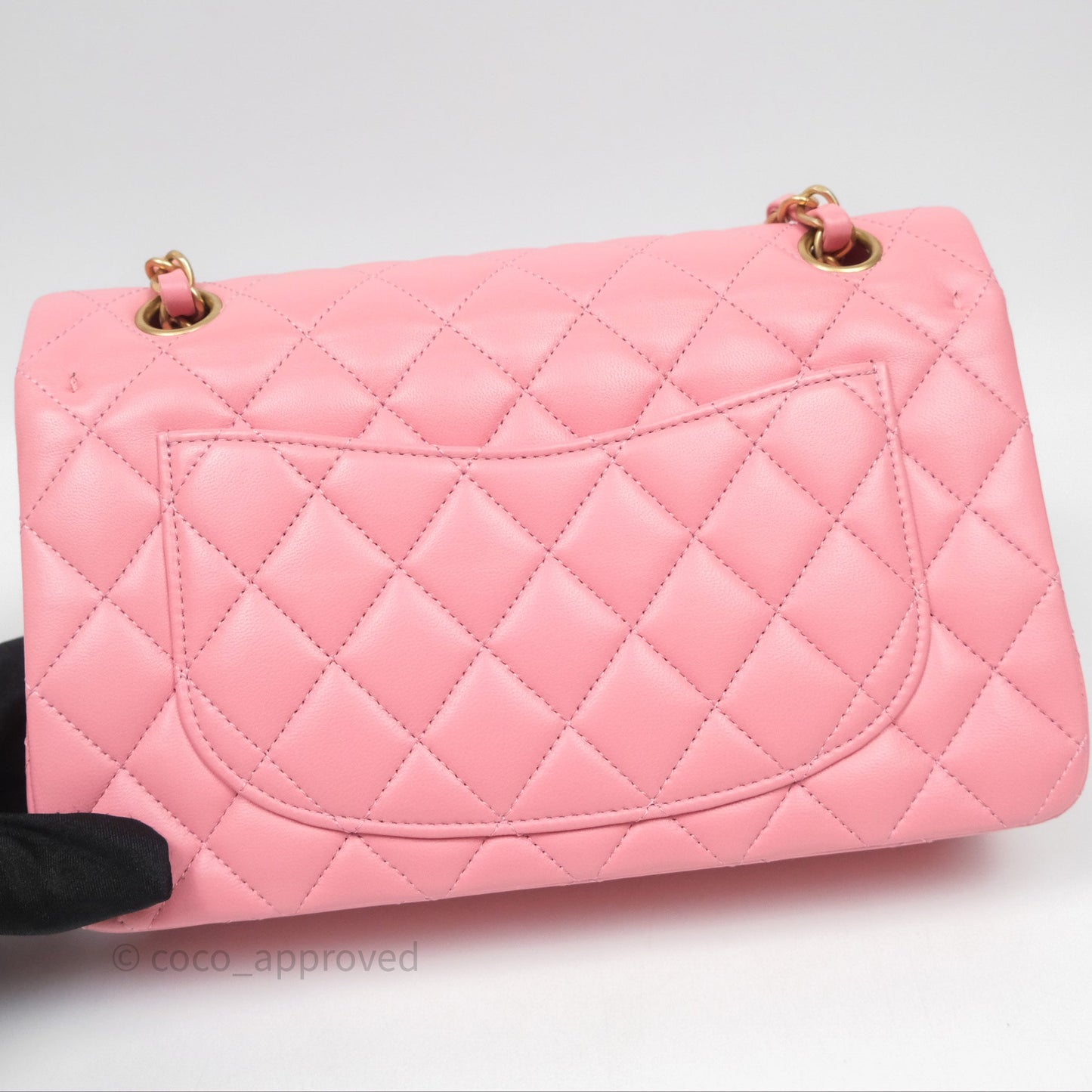 Chanel Small Classic Quilted Flap Pink Lambskin Aged Gold Hardware