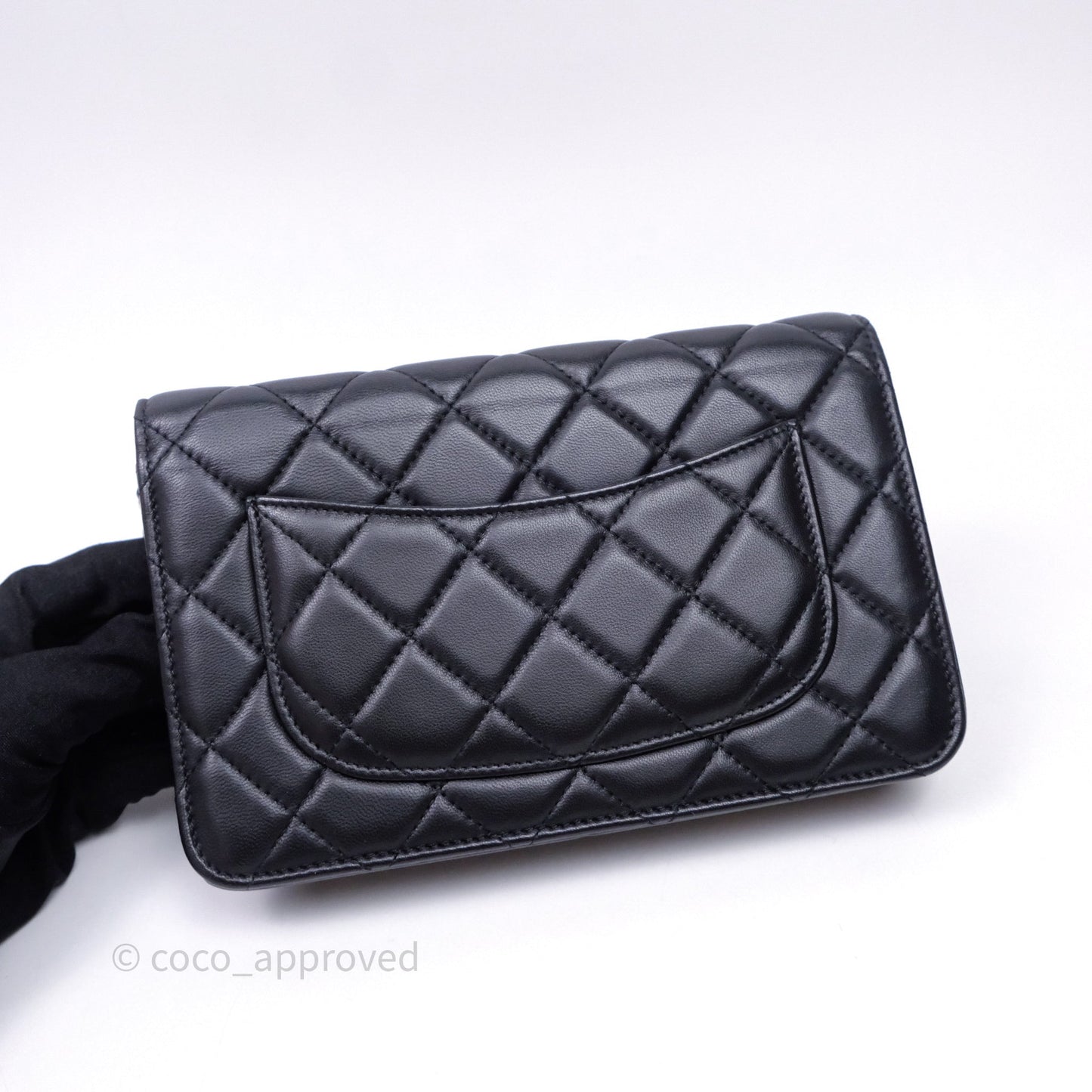 Chanel Quilted Classic Wallet on Chain WOC Black Lambskin Silver Hardware