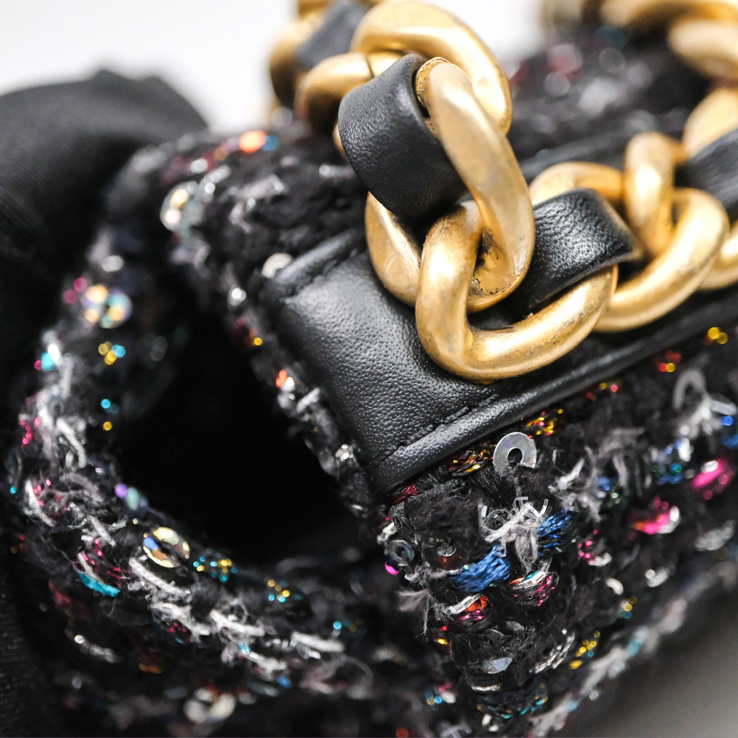 Chanel 19 Small Tweed Sequin Quilted Flap Black Multicolor Mixed Hardware