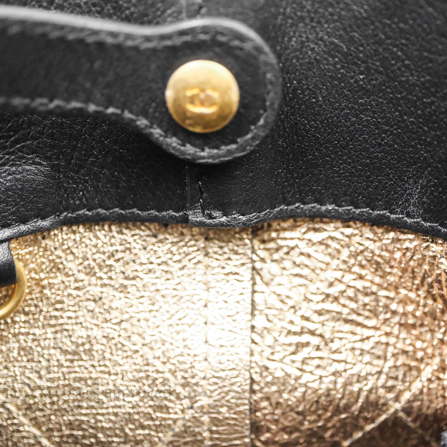 Chanel Quilted Drawstring Bucket Bag Black Calfskin Aged Gold Hardware