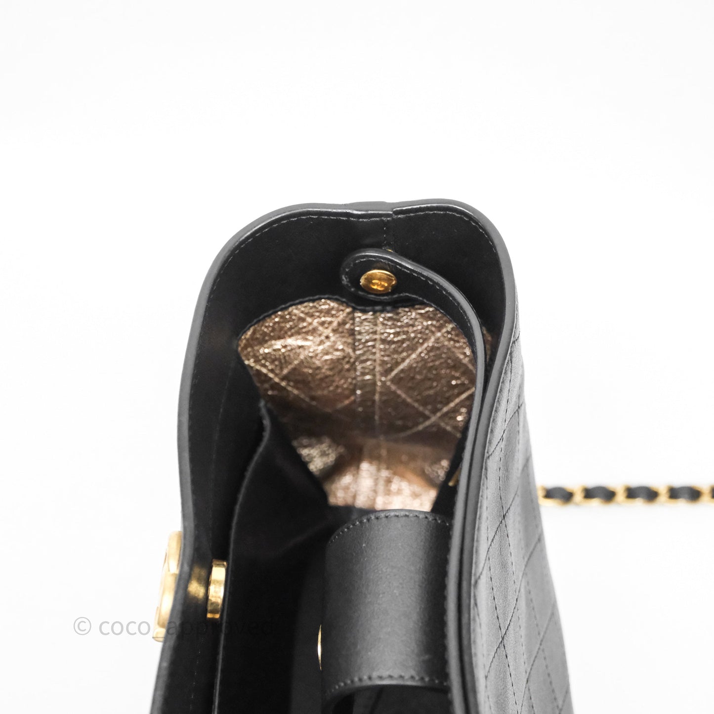 Chanel Quilted Drawstring Bucket Bag Black Calfskin Aged Gold Hardware