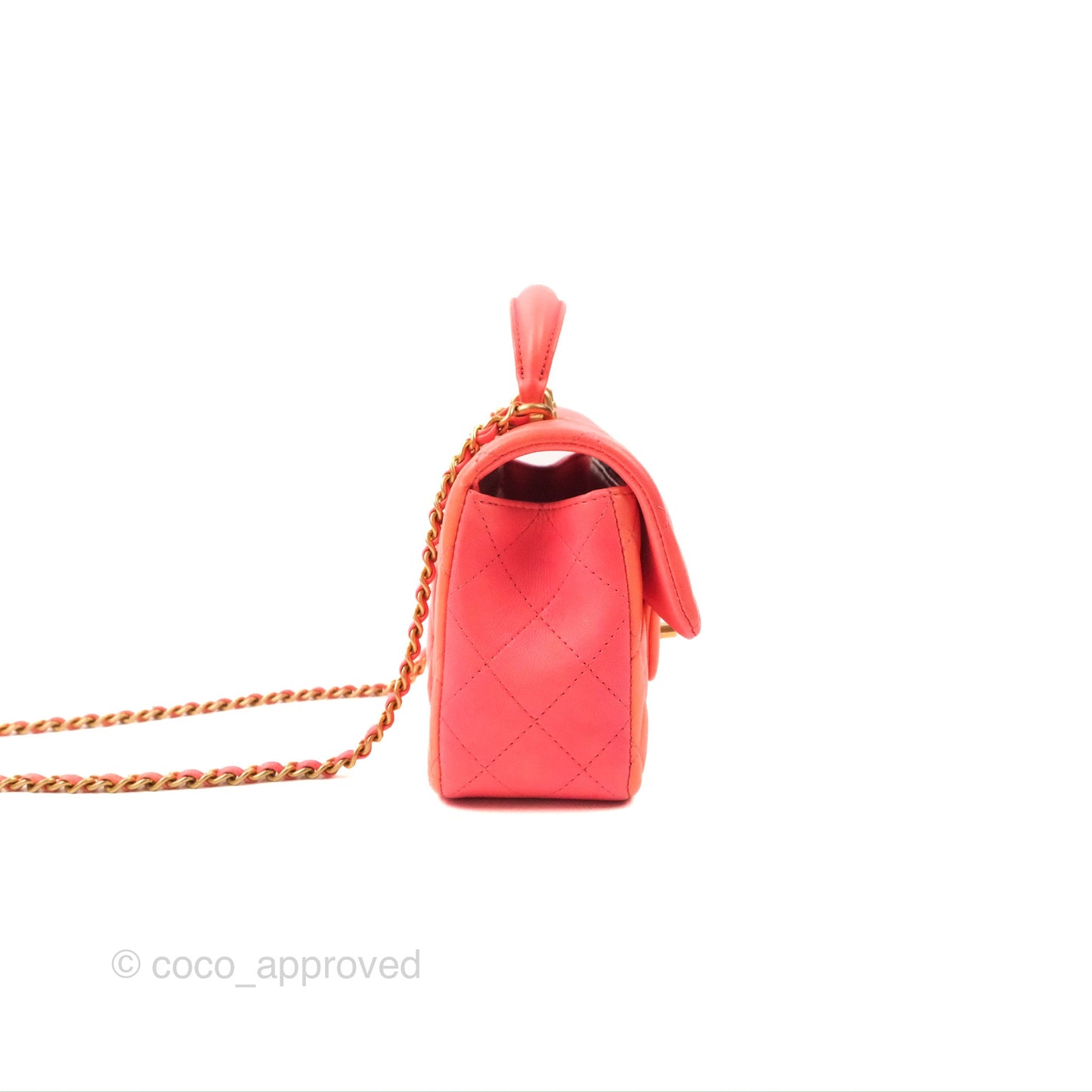 Chanel Top Handle Mini Rectangular Flap Pink Orange Ombre Lambskin Gold Hardware