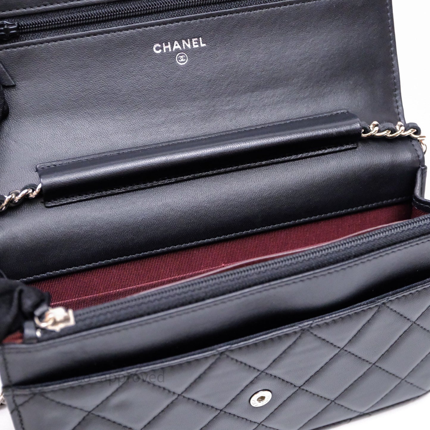 Chanel Quilted Classic Wallet on Chain WOC Black Lambskin Silver Hardware