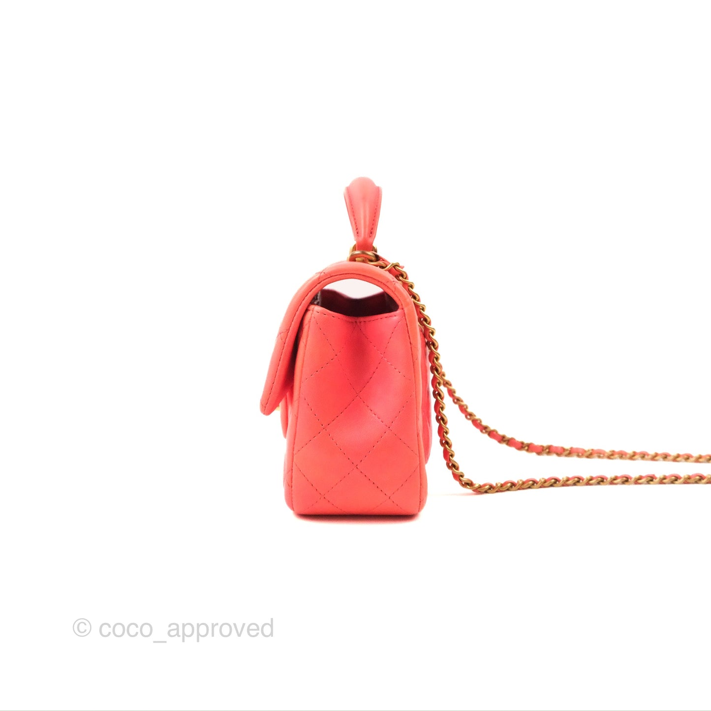 Chanel Top Handle Mini Rectangular Flap Pink Orange Ombre Lambskin Gold Hardware