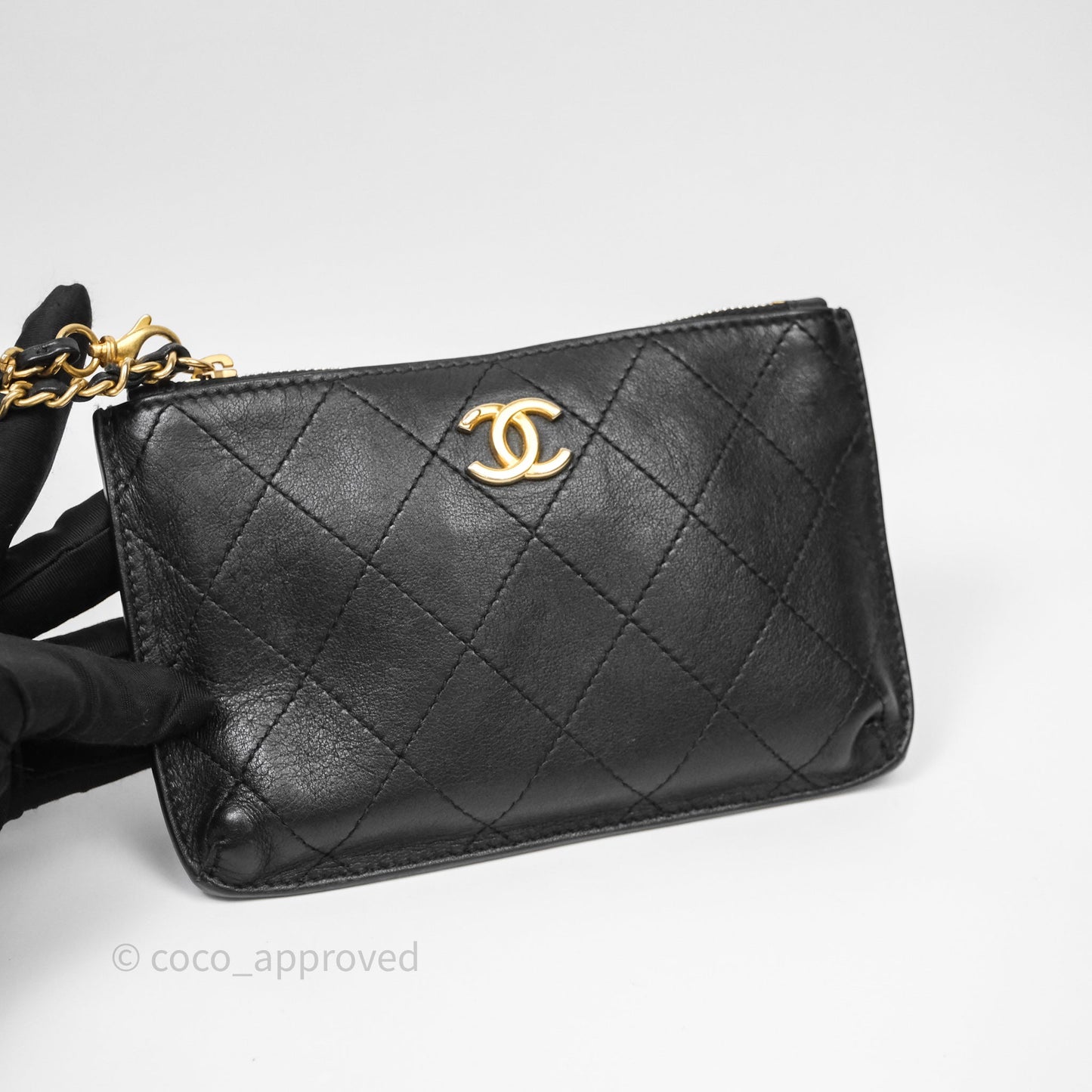 Chanel Quilted Drawstring Bucket Bag Black Calfskin Aged Gold Hardware