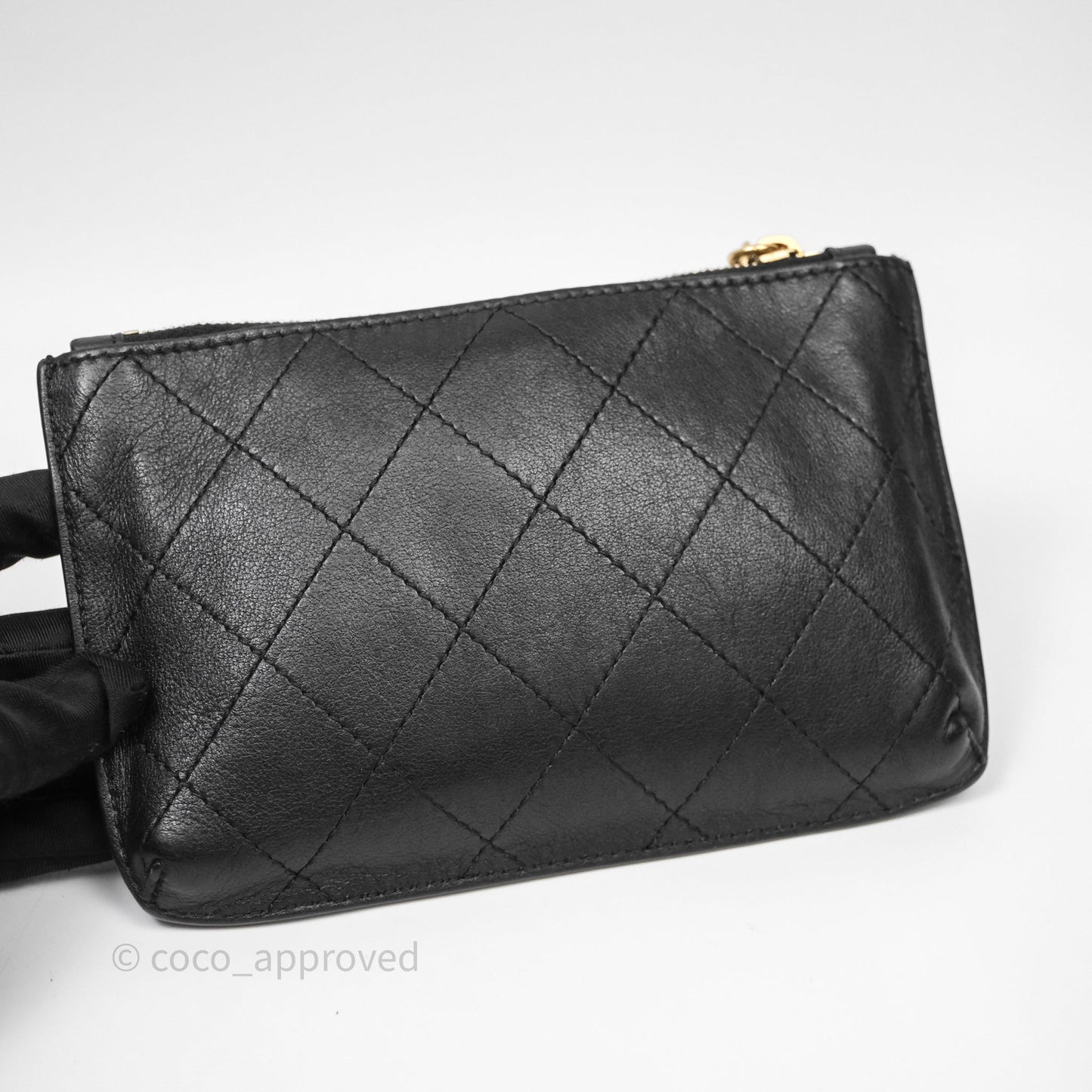 Chanel Quilted Drawstring Bucket Bag Black Calfskin Aged Gold Hardware