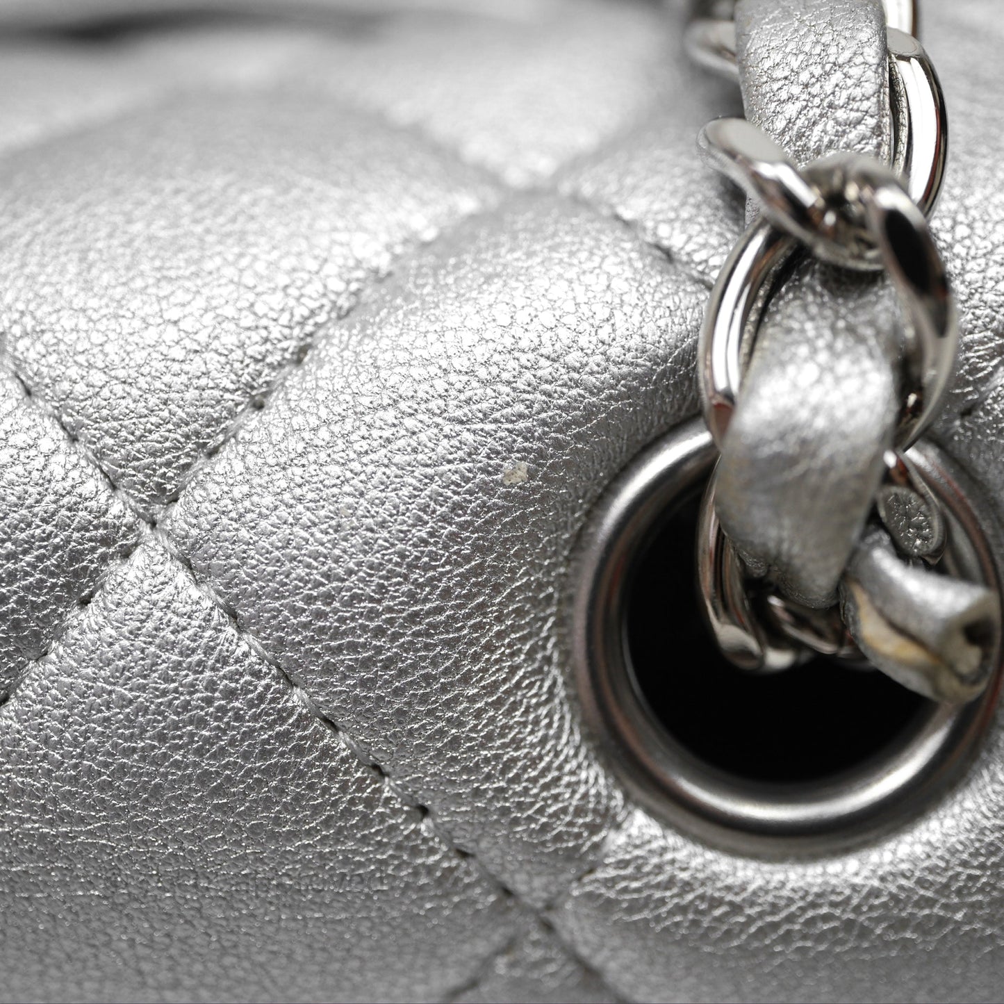 Chanel Quilted Mini Rectangular Flap Metallic Silver Lambskin Silver Hardware