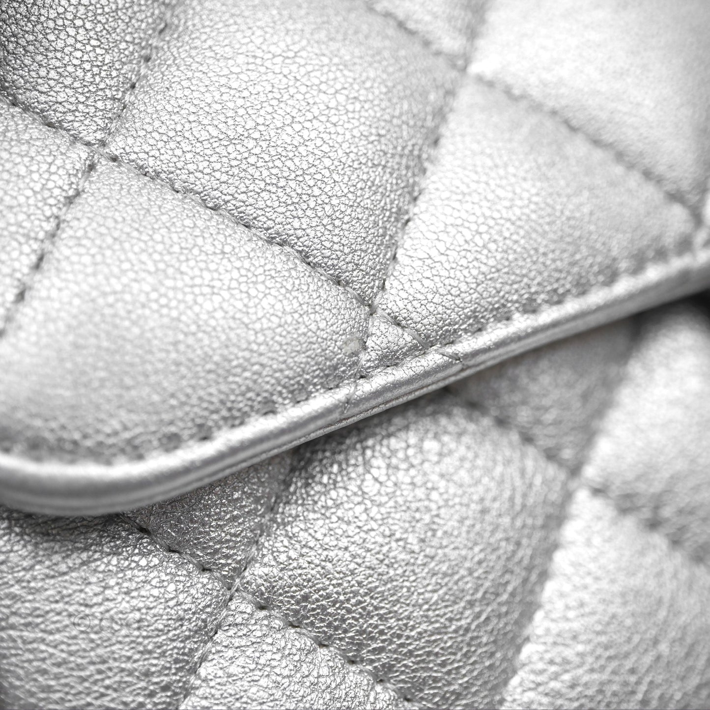 Chanel Quilted Mini Rectangular Flap Metallic Silver Lambskin Silver Hardware