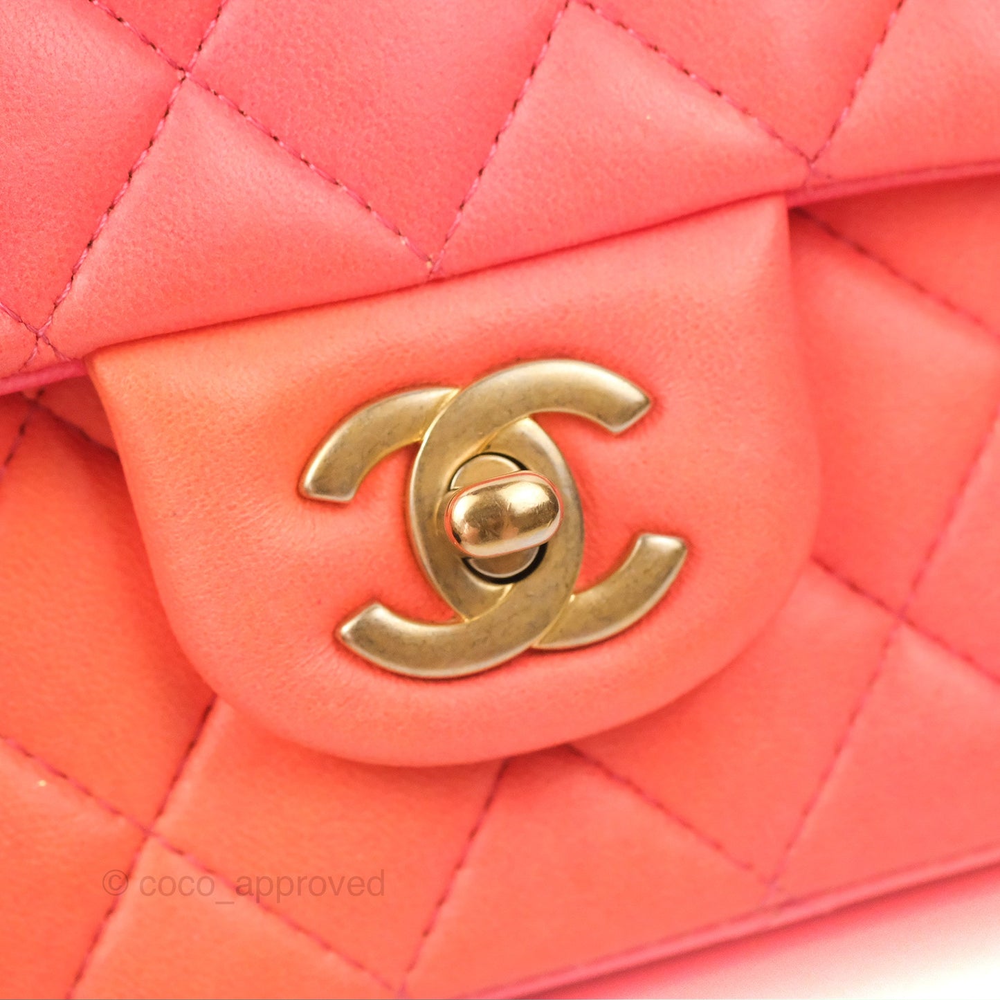 Chanel Top Handle Mini Rectangular Flap Pink Orange Ombre Lambskin Gold Hardware