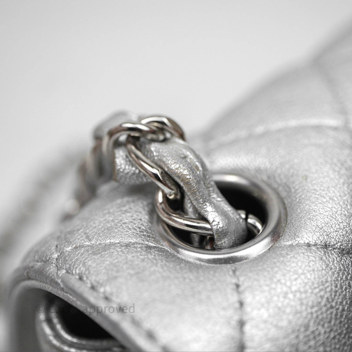 Chanel Quilted Mini Rectangular Flap Metallic Silver Lambskin Silver Hardware