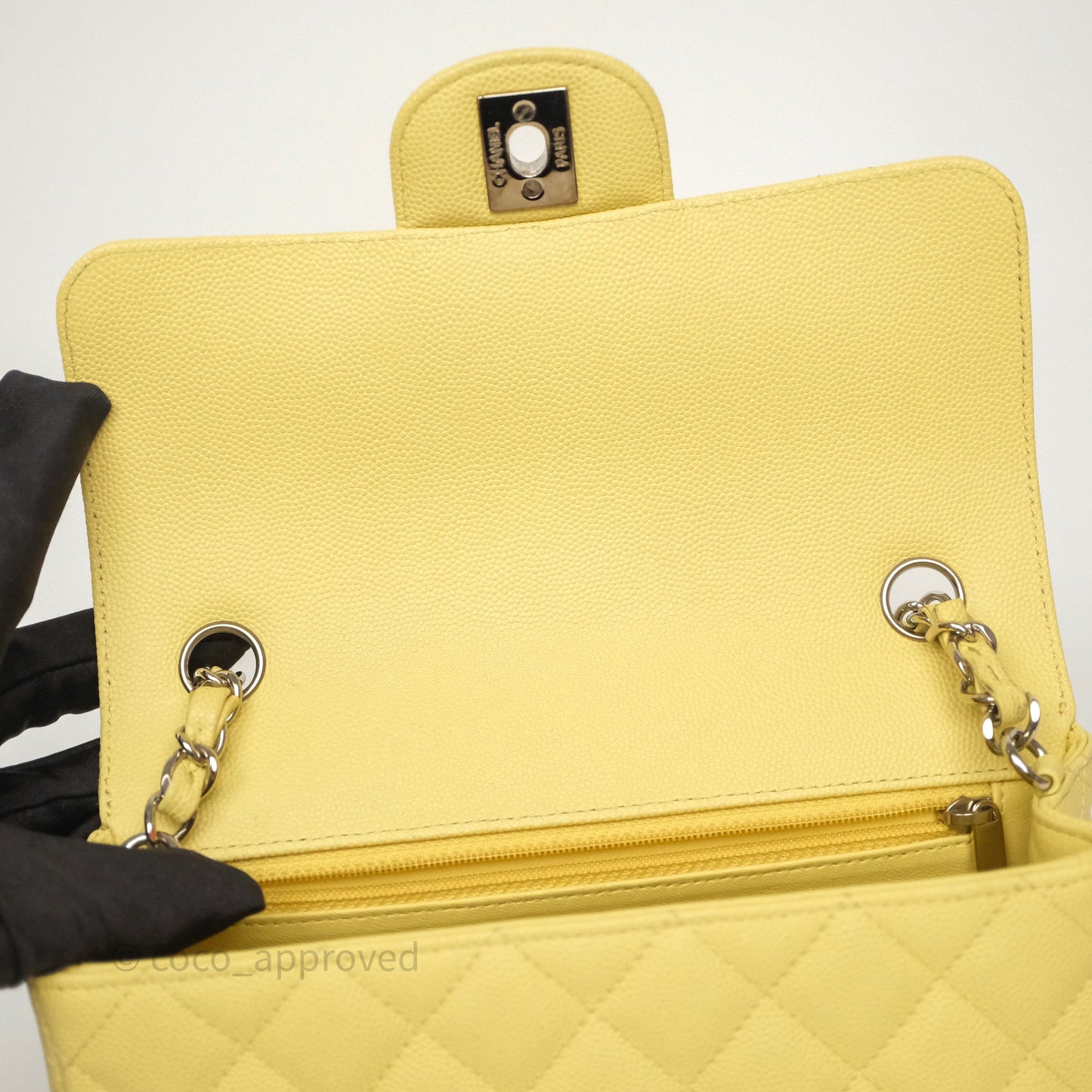 Chanel Mini Rectangular Quilted Yellow Caviar Silver Hardware