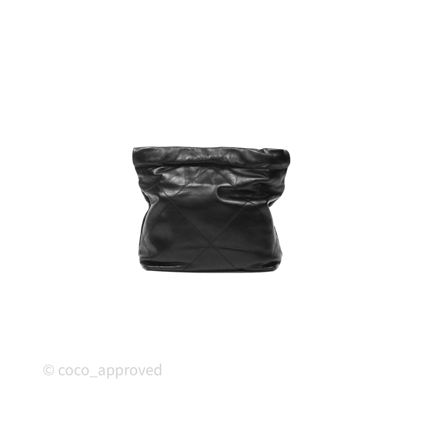 Chanel 22 Mini Bag Black Crumpled Calfskin White Lacquered Metal Logo