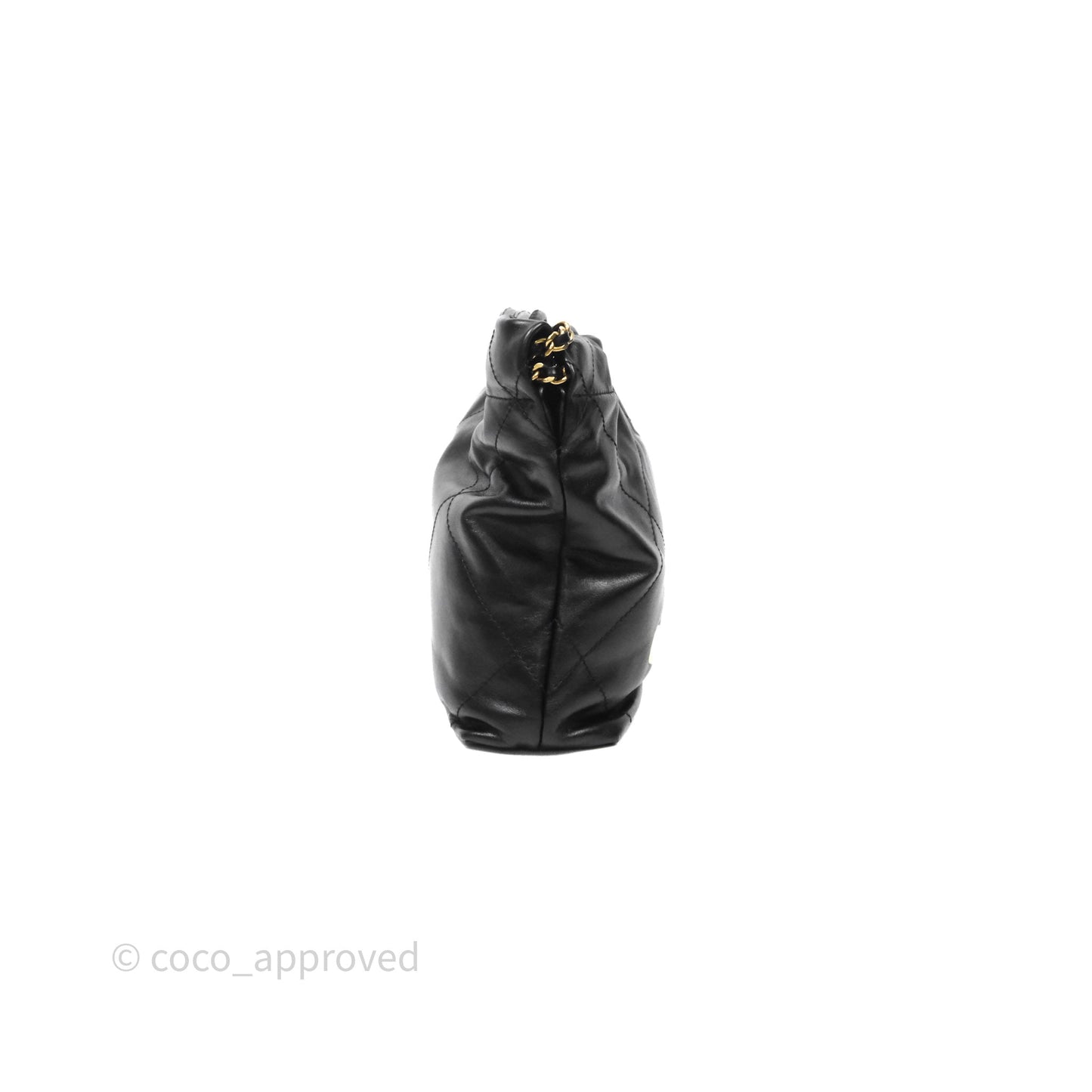 Chanel 22 Mini Bag Black Crumpled Calfskin White Lacquered Metal Logo