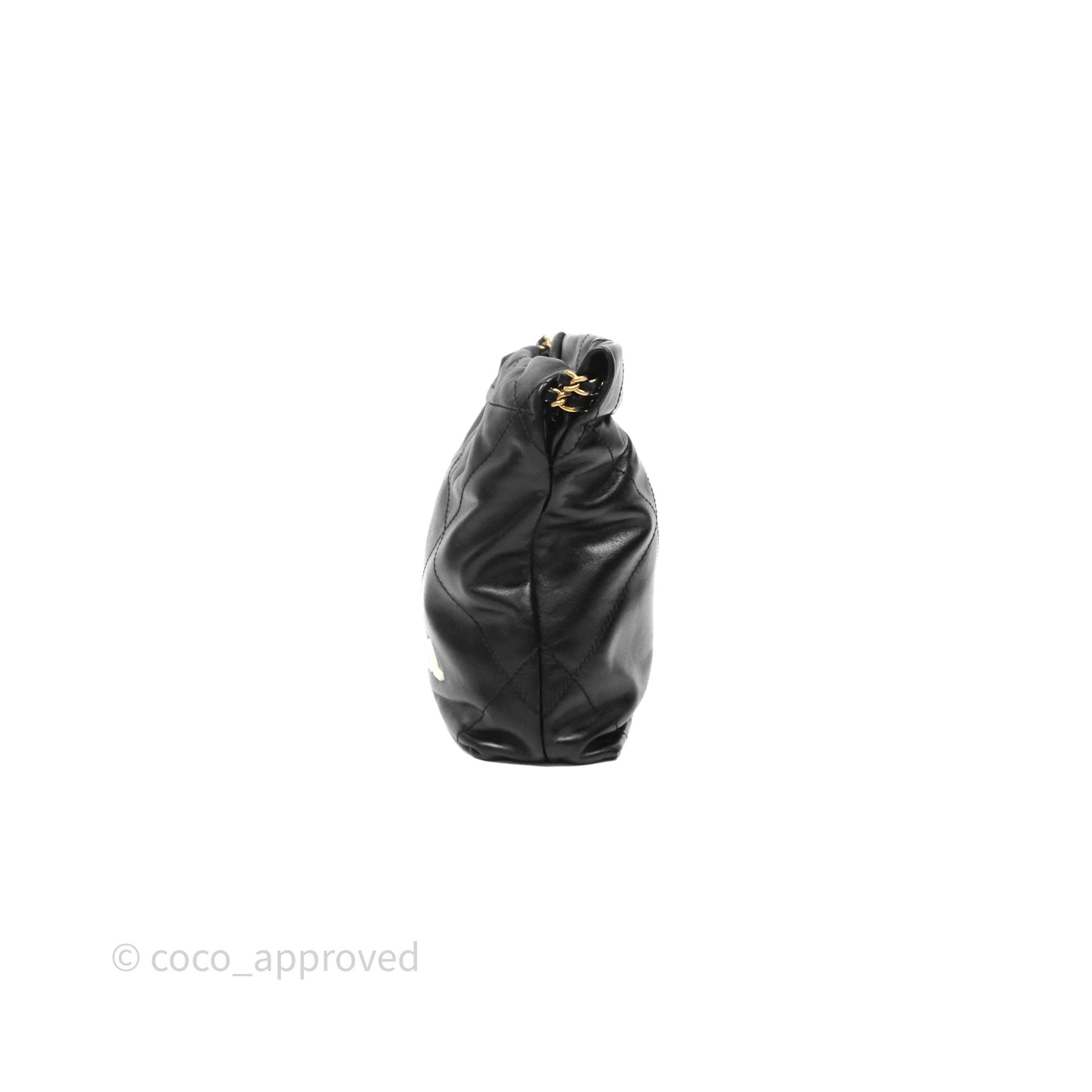 Chanel 22 Mini Bag Black Crumpled Calfskin White Lacquered Metal Logo
