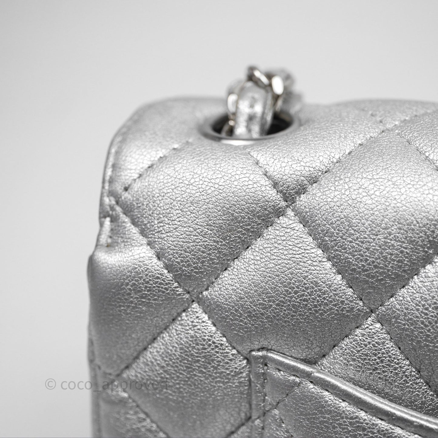 Chanel Quilted Mini Rectangular Flap Metallic Silver Lambskin Silver Hardware