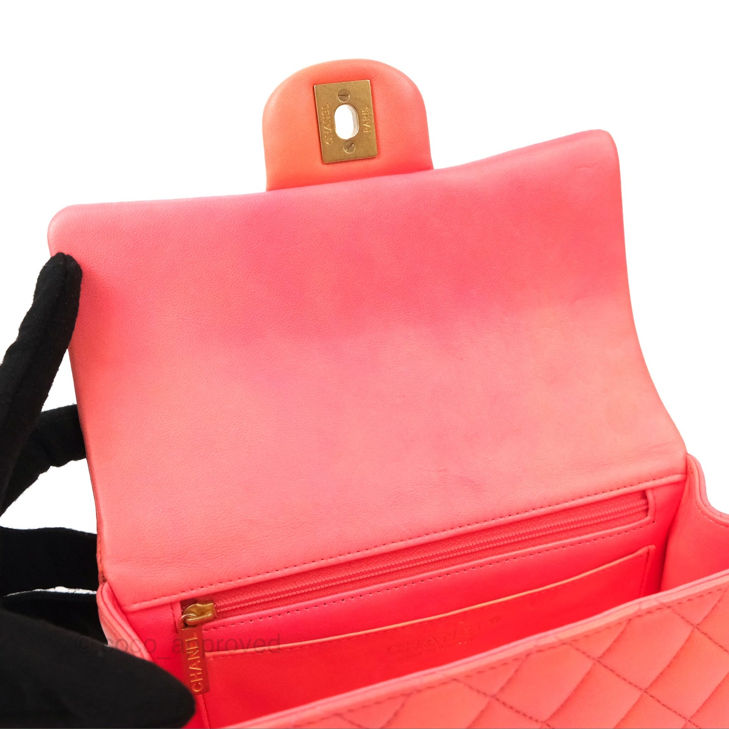 Chanel Top Handle Mini Rectangular Flap Pink Orange Ombre Lambskin Gold Hardware