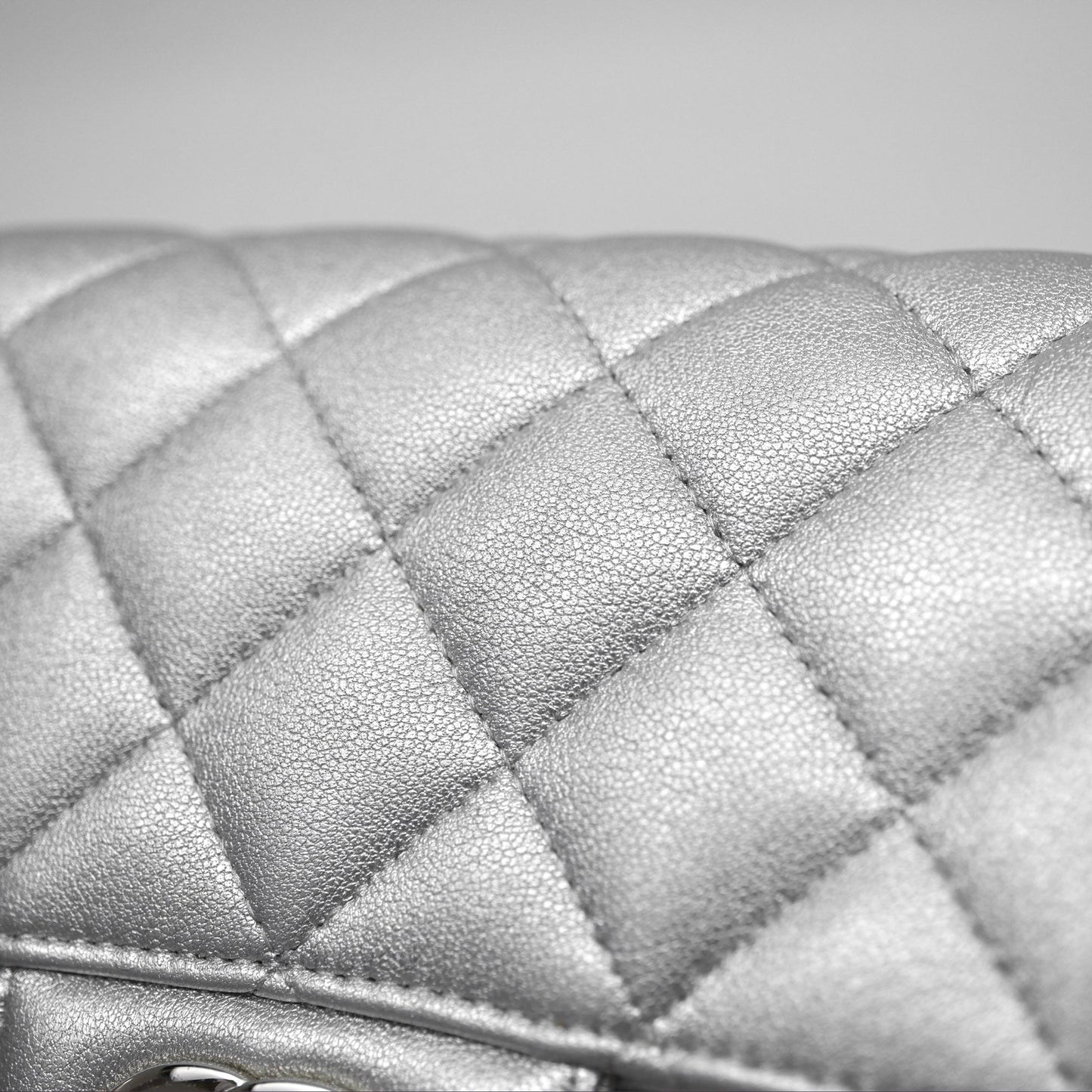 Chanel Quilted Mini Rectangular Flap Metallic Silver Lambskin Silver Hardware