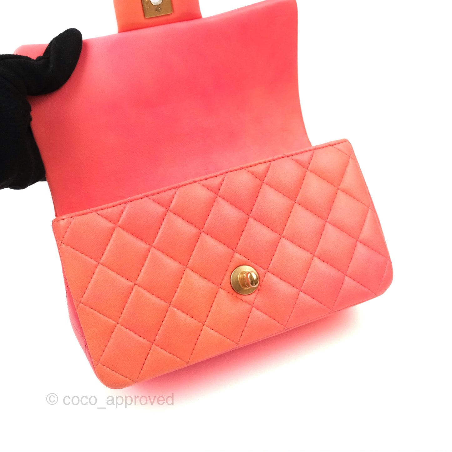 Chanel Top Handle Mini Rectangular Flap Pink Orange Ombre Lambskin Gold Hardware
