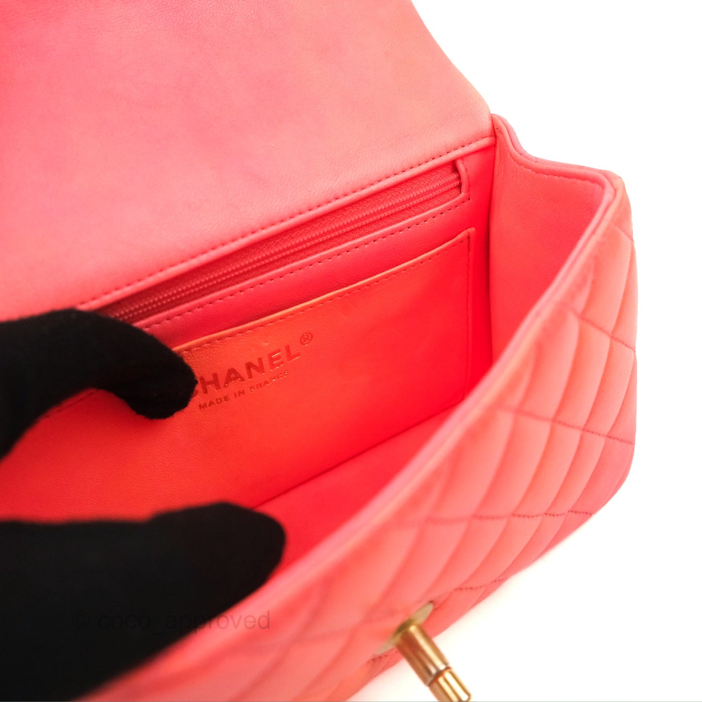Chanel Top Handle Mini Rectangular Flap Pink Orange Ombre Lambskin Gold Hardware