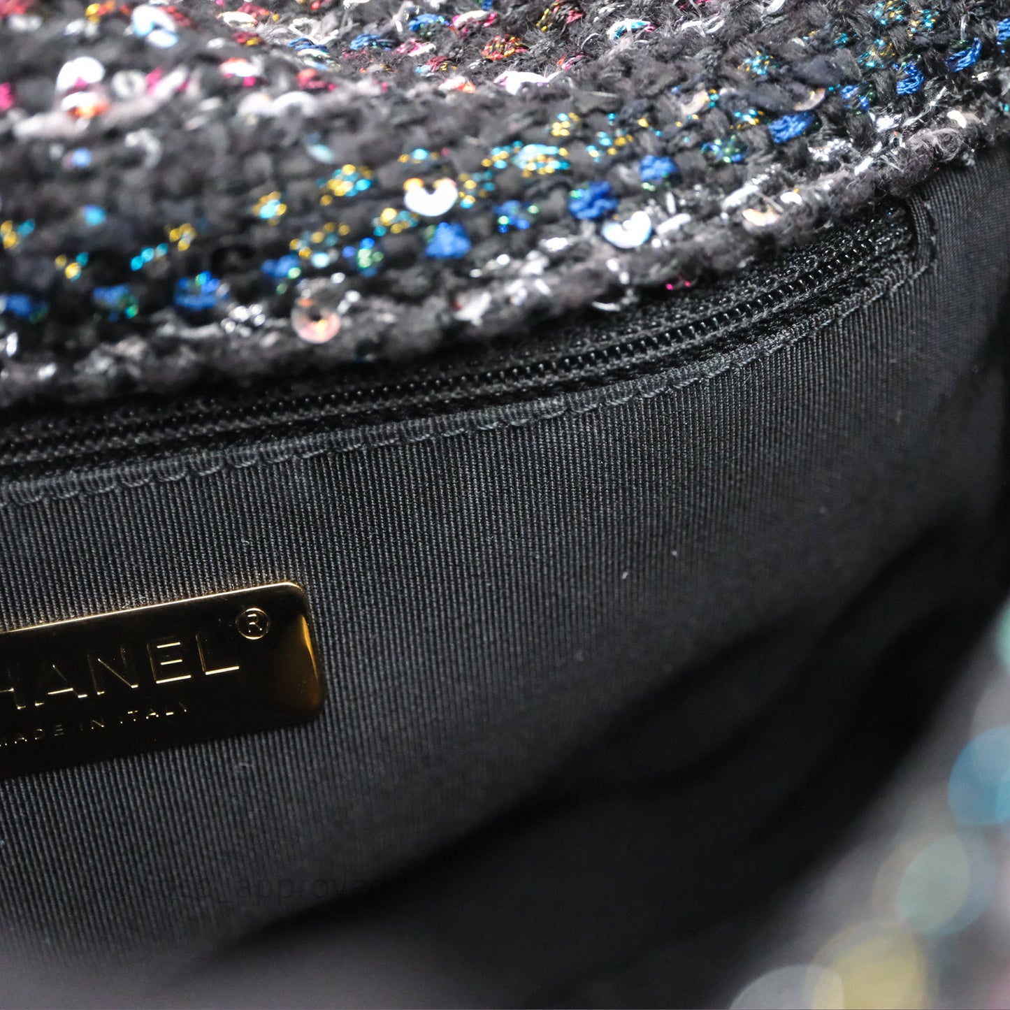 Chanel 19 Small Tweed Sequin Quilted Flap Black Multicolor Mixed Hardware